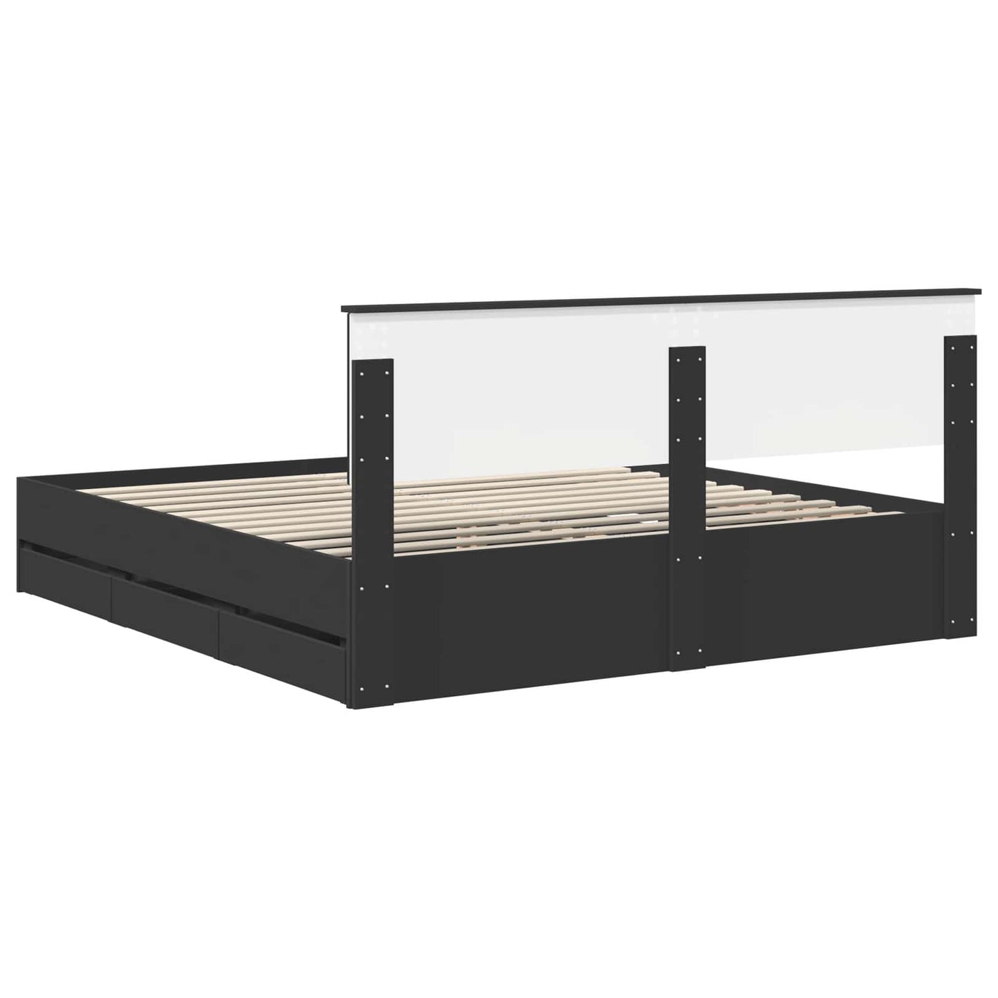 Ágykeret fiókkal fejtámlával Fekete 200 x 200 cm Mérnöki Fa