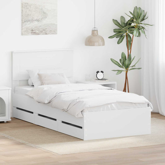 Ágykeret fiókkal fejtámlával Fehér 75 x 190 cm Mérnöki Fa