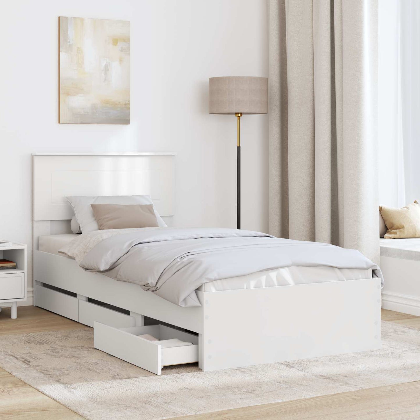 Ágykeret fiókkal fejtámlával Fehér 75 x 190 cm Mérnöki Fa