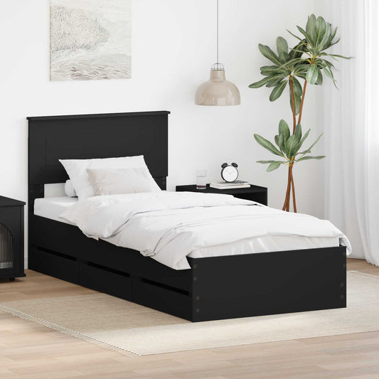 Ágykeret fiókkal fejtámlával Fekete 75 x 190 cm Mérnöki Fa