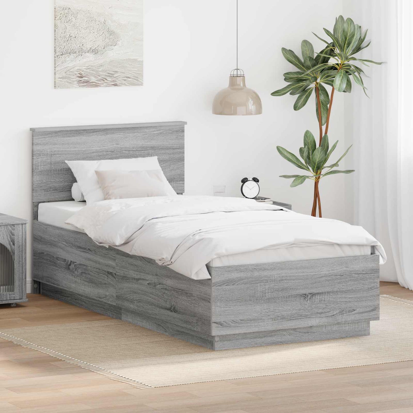Ágykeret LED szalagokkal Szürke Sonoma 70 x 190 cm Szerelt Fa