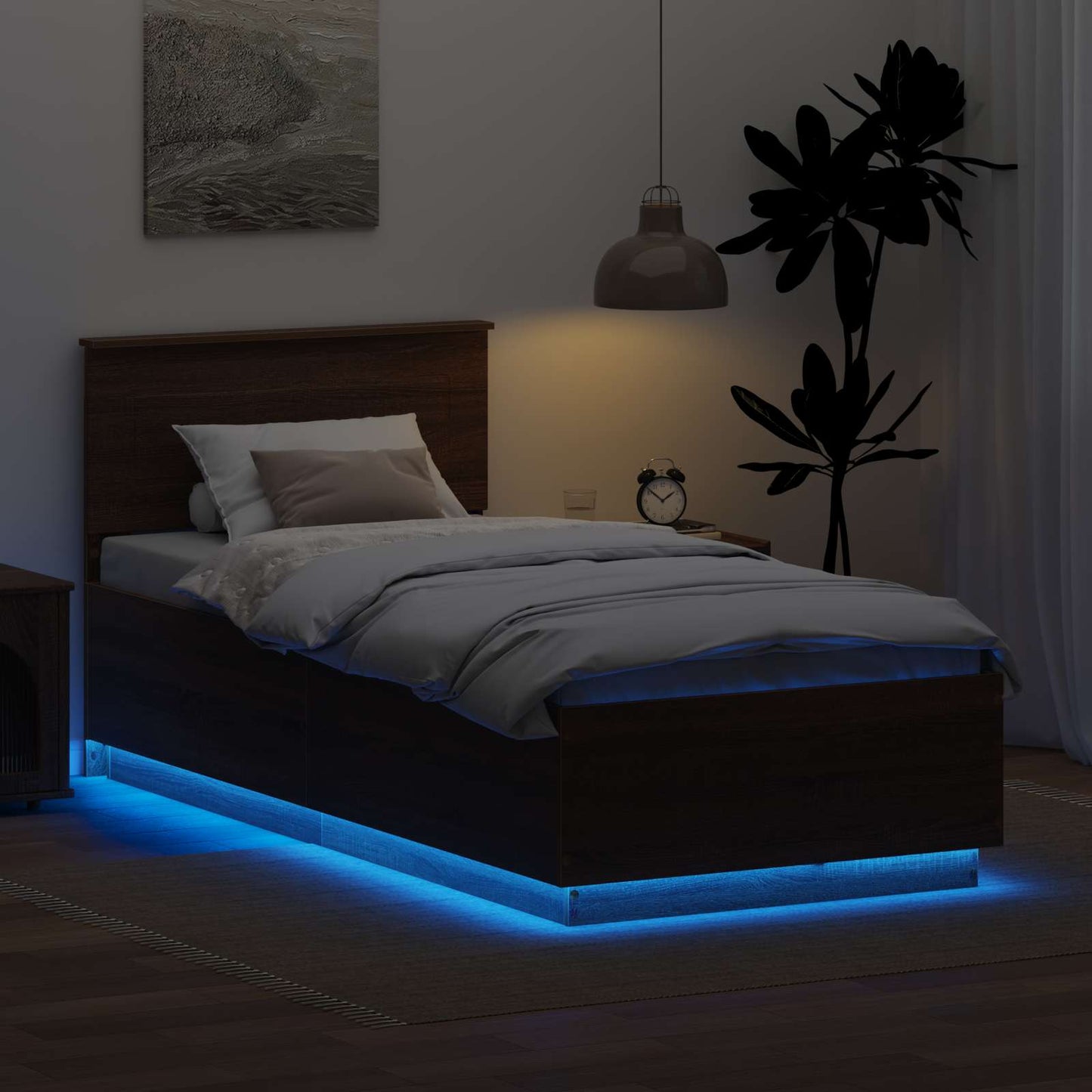Ágykeret LED szalagokkal Barna Tölgy 70 x 190 cm Szerelt Fa