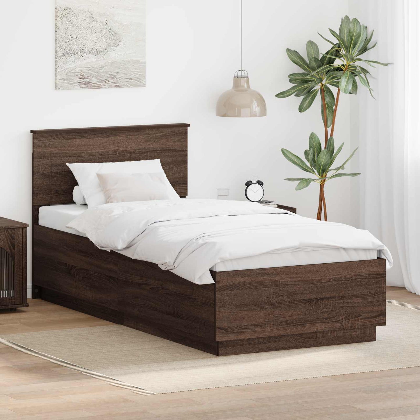 Ágykeret LED szalagokkal Barna Tölgy 70 x 190 cm Szerelt Fa