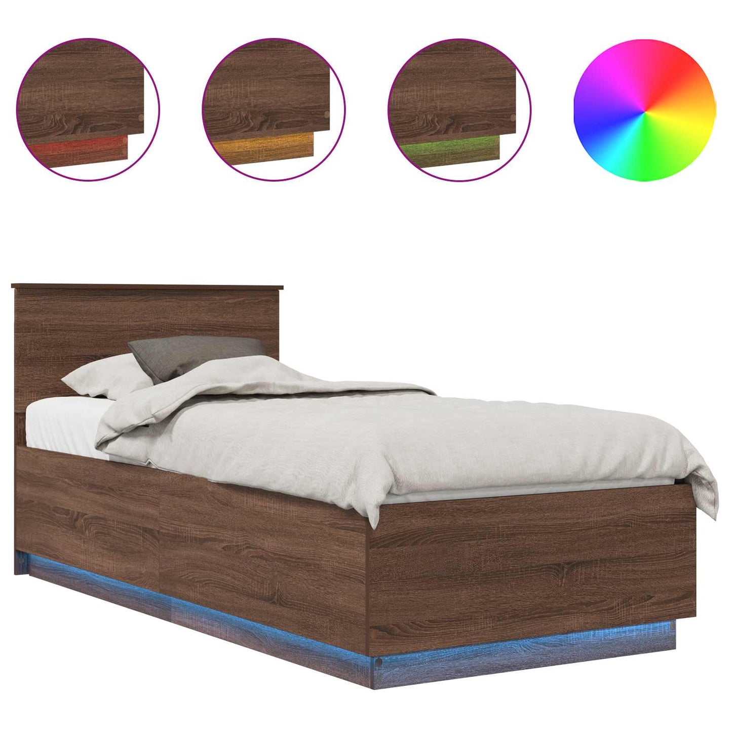 Ágykeret LED szalagokkal Barna Tölgy 70 x 190 cm Szerelt Fa
