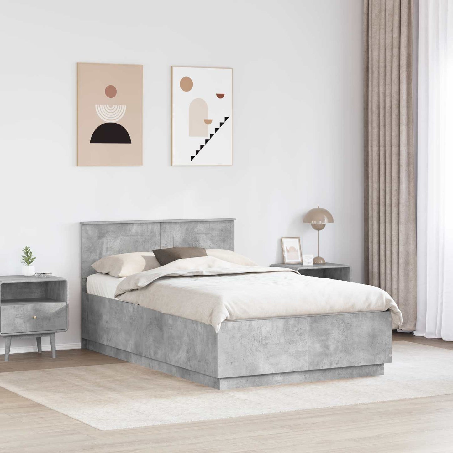 Ágykeret fejtámlával Betonszürke 120 x 200 cm Szerelt Fa