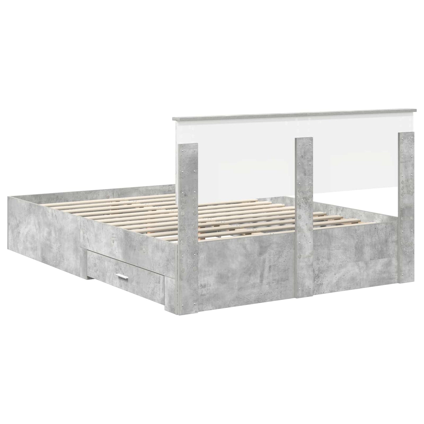Ágykeret fejtámlával fiókkal Beton Szürke 140 x 190 cm Faanyag