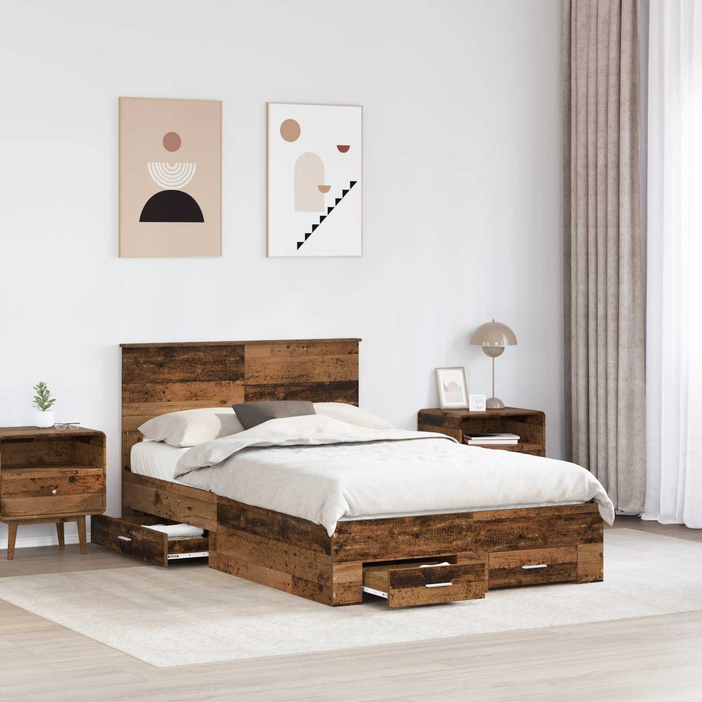 Ágykeret fiókkal fejtámlával Öreg fa 120 x 190 cm Szerelt Fa