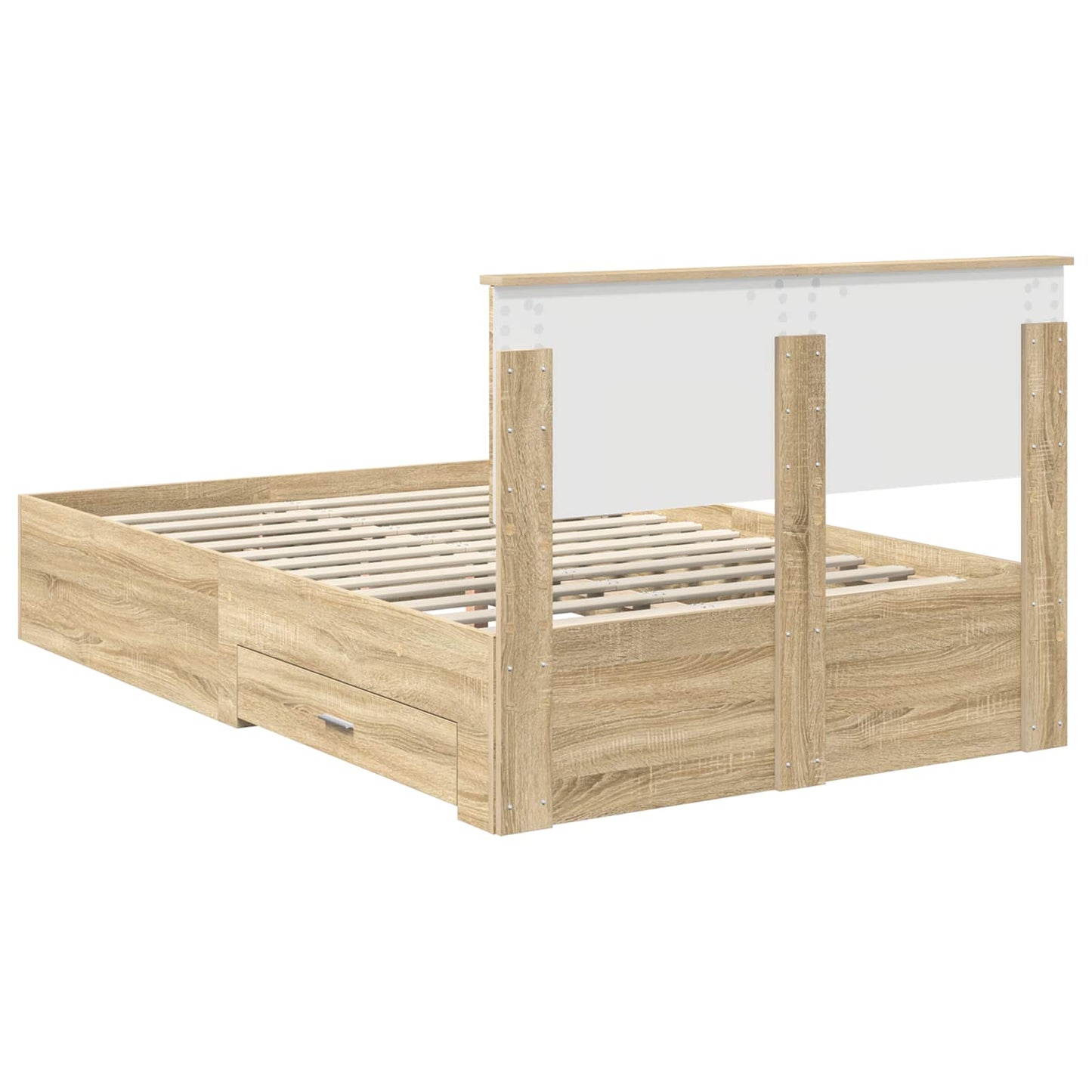 Ágykeret fejtámlával fiókkal Sonoma tölgy 120 x 200 cm Faanyag