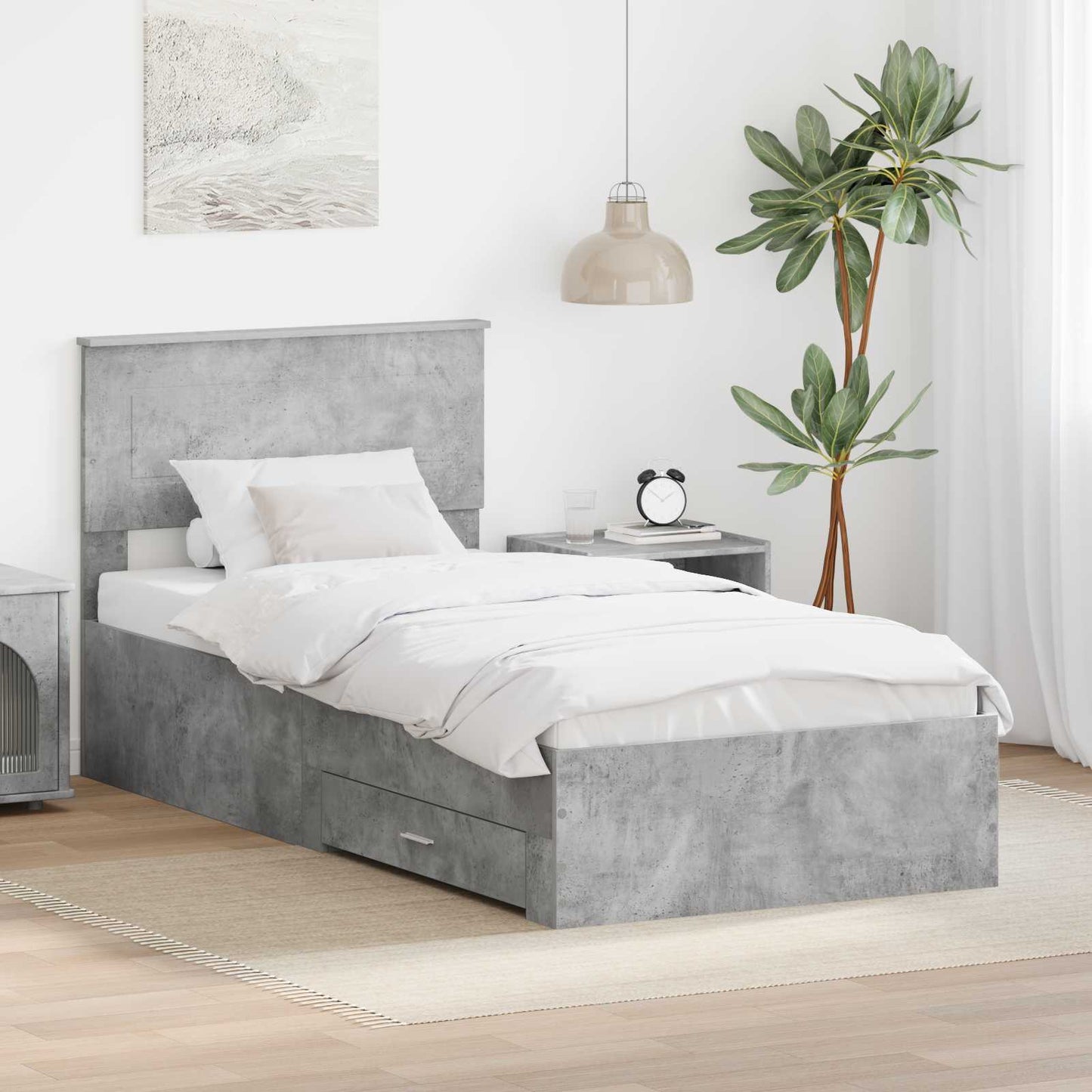 Ágykeret fiókkal Beton szürke és ezüst 75 x 190 cm Szerelt Fa