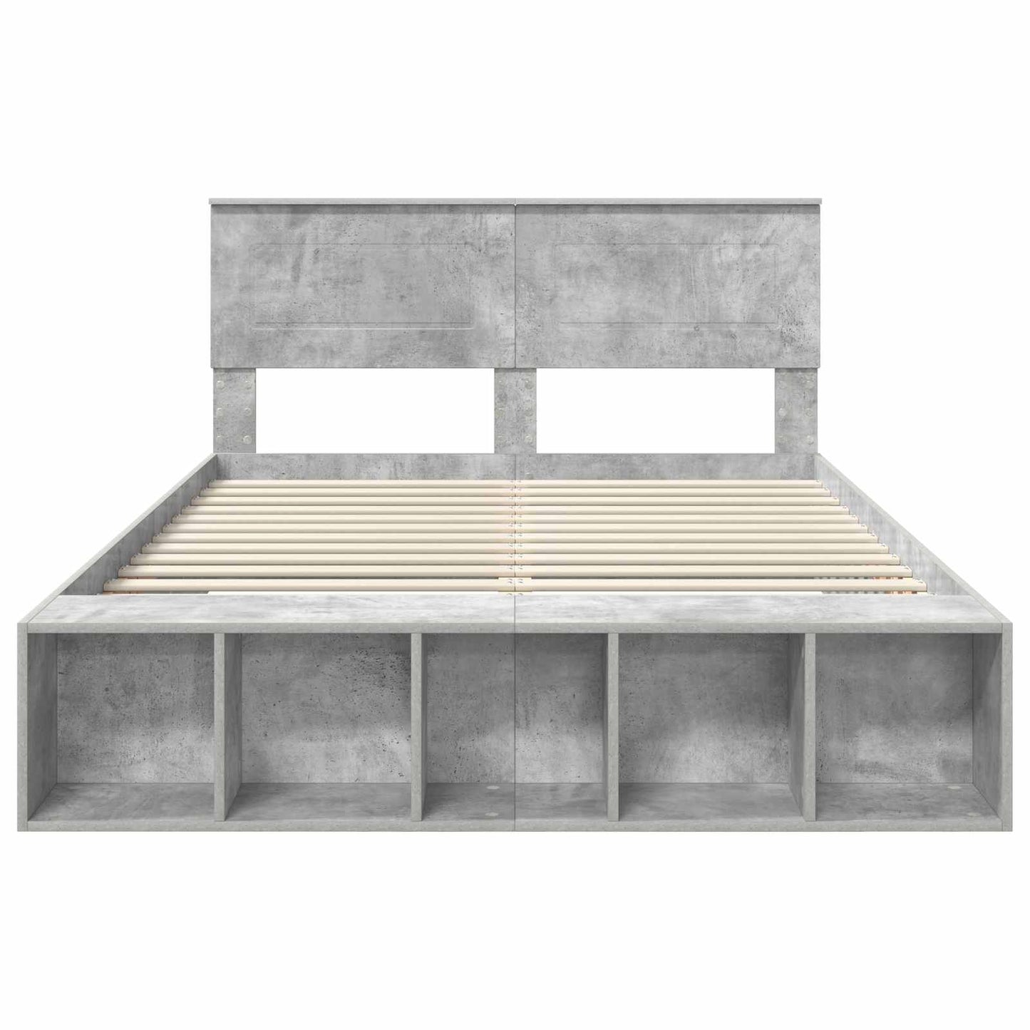 Ágykeret polcokkal Beton Szürke 160 x 200 cm Szerelt Fa