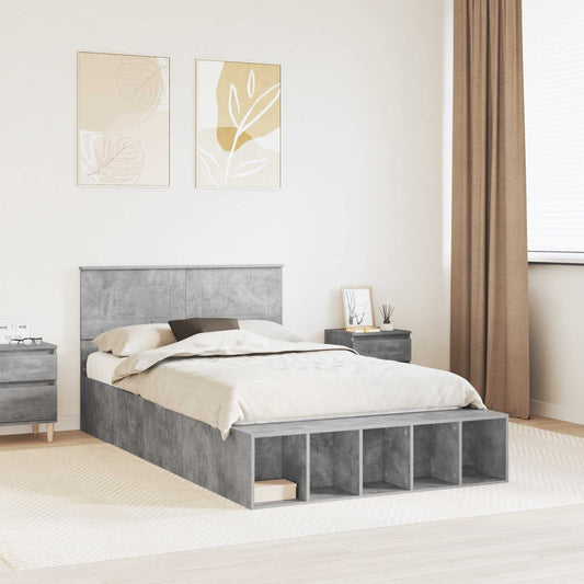 Ágykeret polcokkal tárolóval Beton Szürke 120 x 190 cm Faanyag
