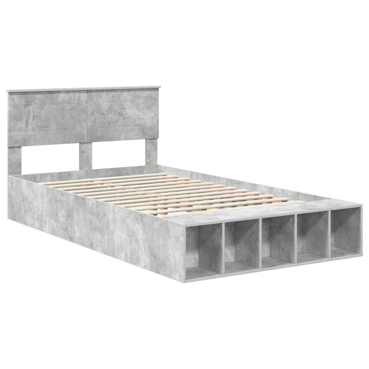 Ágykeret polcokkal tárolóval Beton Szürke 120 x 190 cm Faanyag