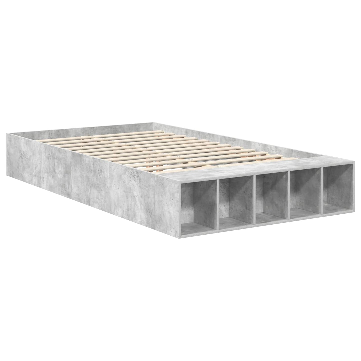Ágykeret polcokkal tárolóval Beton Szürke 120 x 190 cm Faanyag
