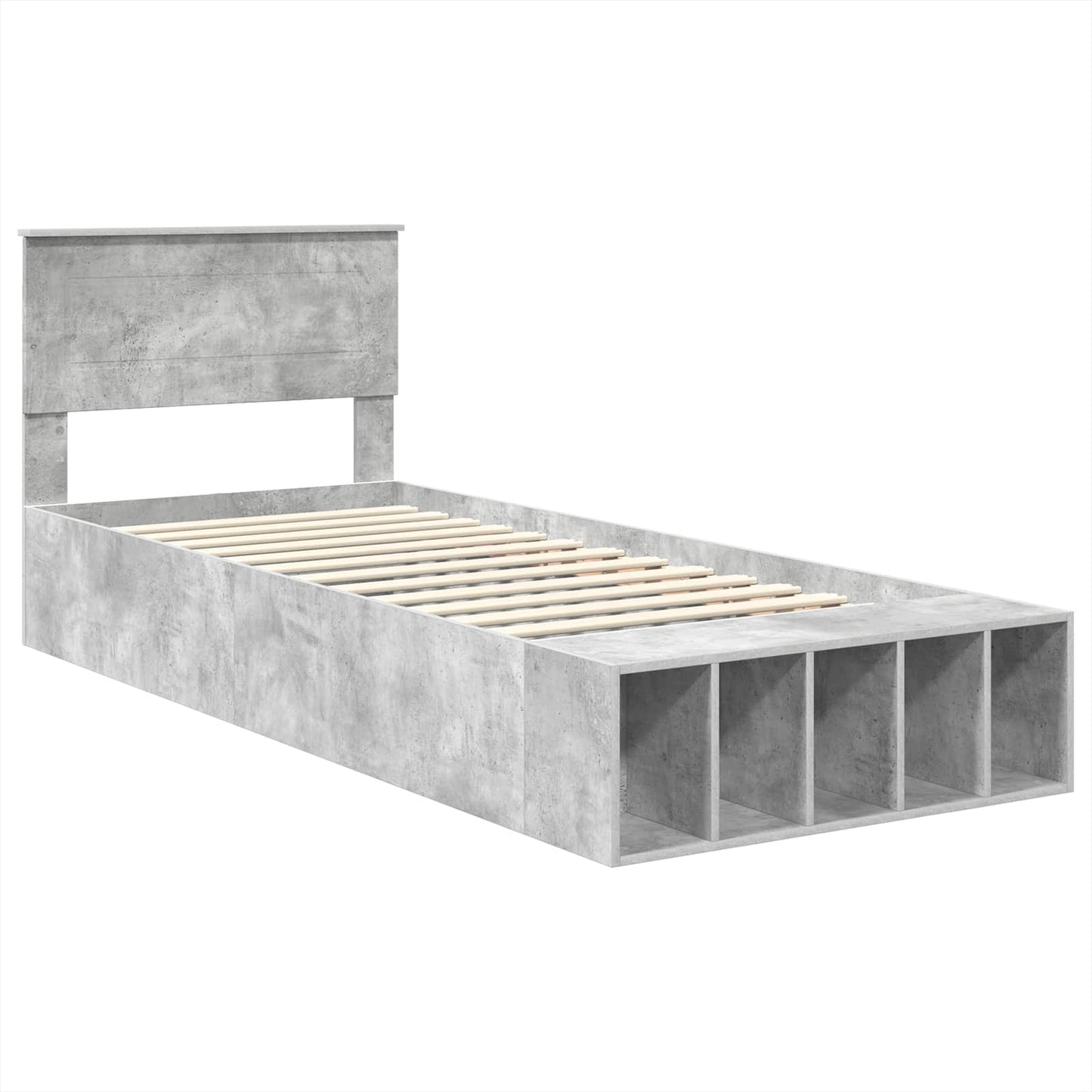 Ágykeret polcokkal Beton Szürke 90 x 200 cm Szerelt Fa