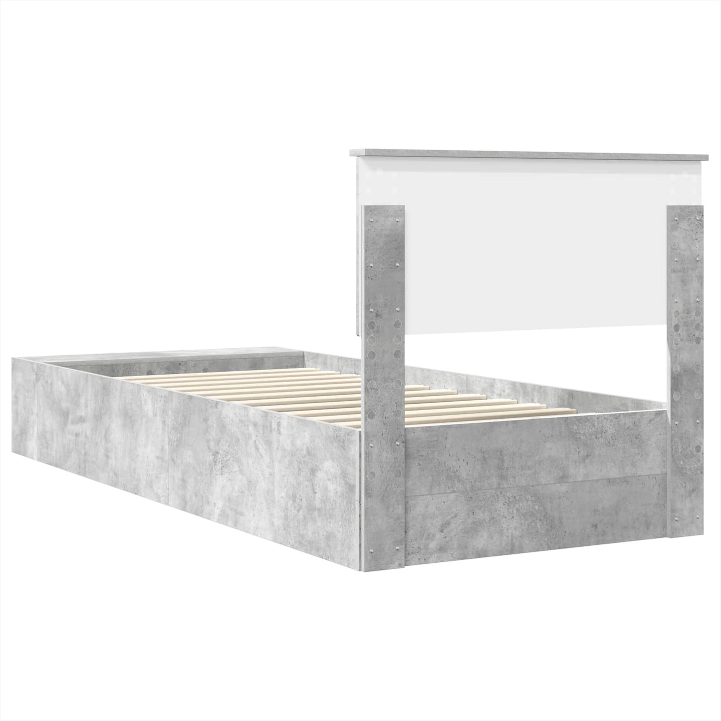 Ágykeret polcokkal Beton Szürke 90 x 200 cm Szerelt Fa