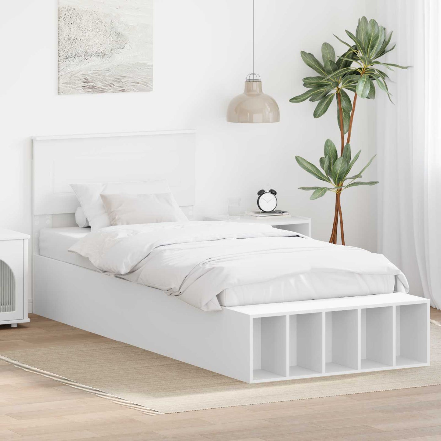 Ágykeret polcokkal fejtámlával Fehér 75 x 190 cm Szerelt Fa