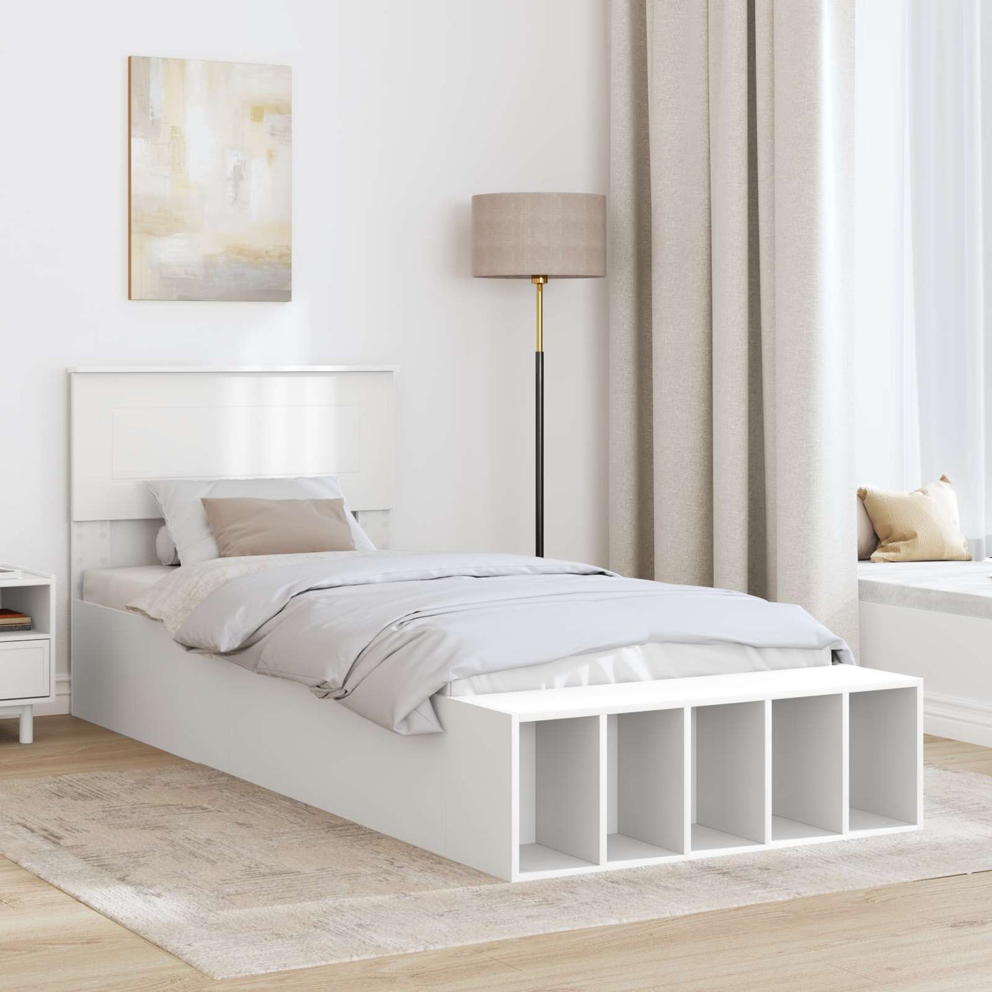 Ágykeret polcokkal fejtámlával Fehér 75 x 190 cm Szerelt Fa