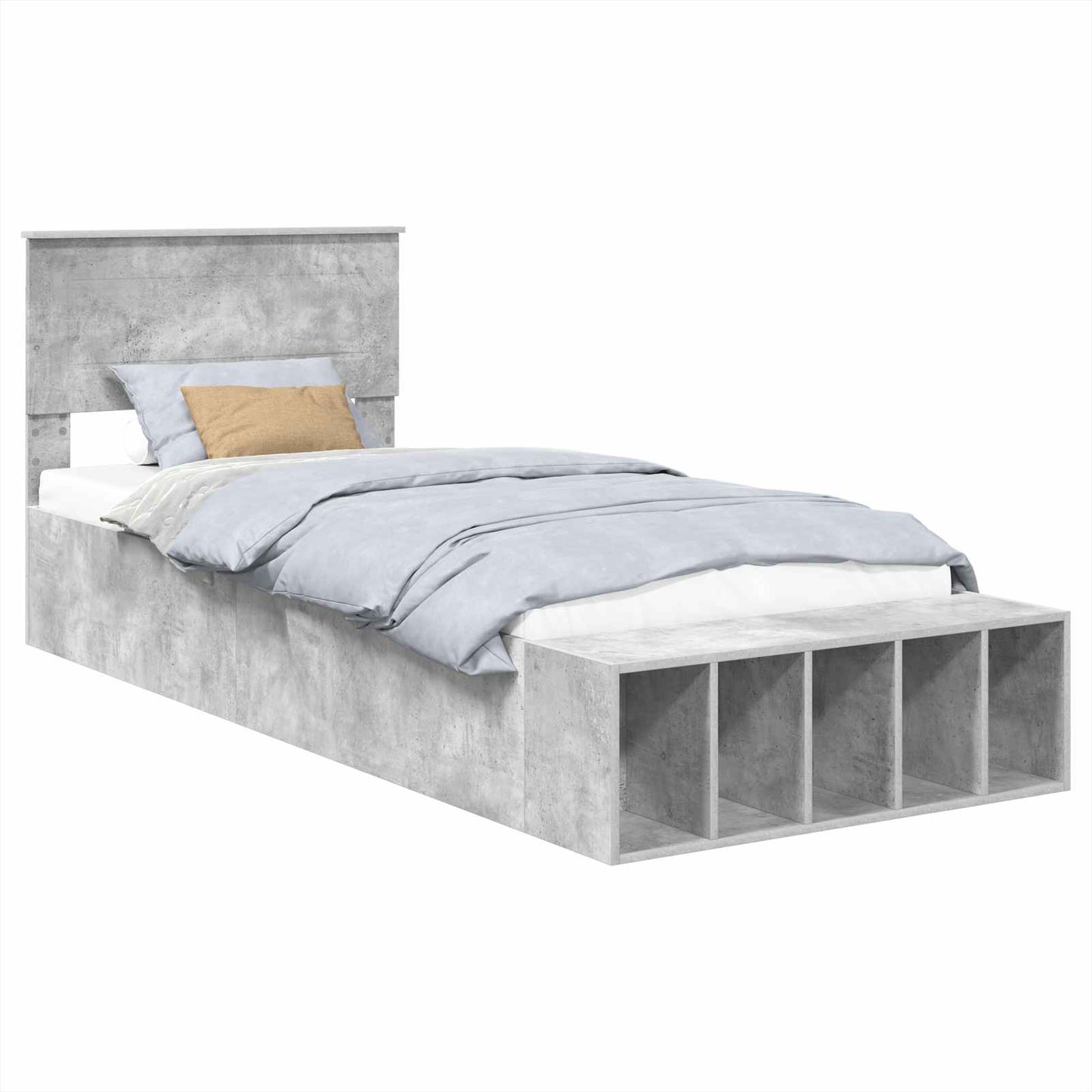 Ágykeret polcokkal Beton Szürke 70 x 190 cm Szerelt Fa
