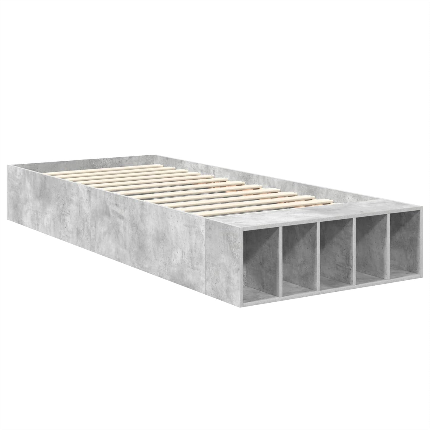 Ágykeret polcokkal Beton Szürke 70 x 190 cm Szerelt Fa