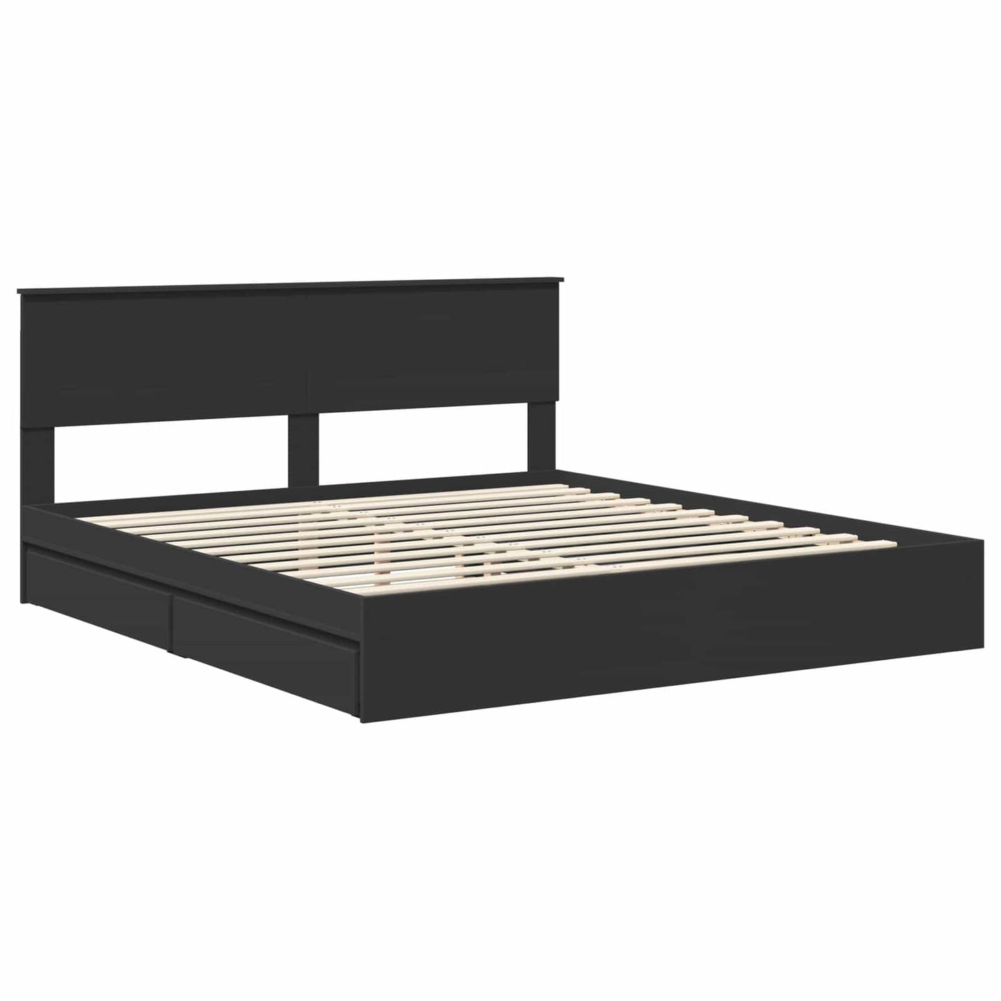 Tárolós Ágy fiókkal fejtámlával Fekete 200 x 200 cm Szerelt Fa