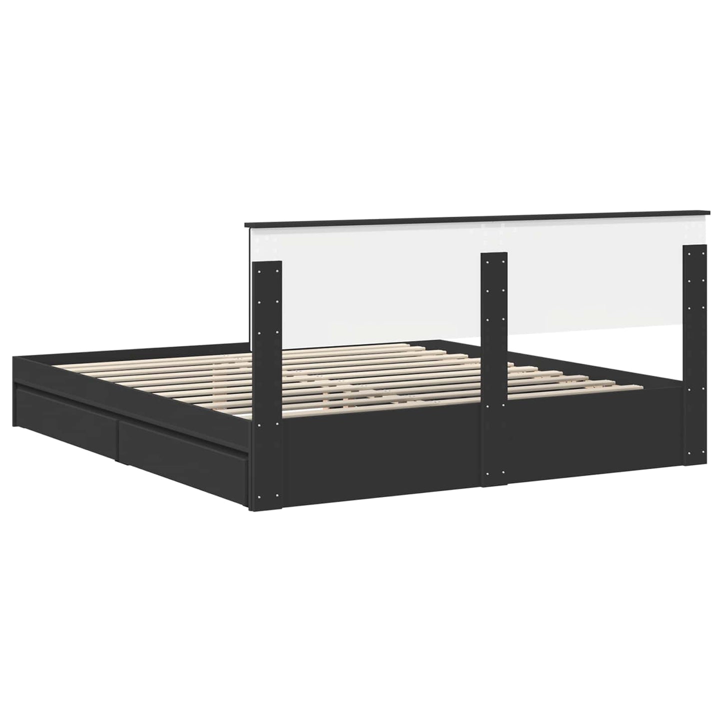 Tárolós Ágy fiókkal fejtámlával Fekete 200 x 200 cm Szerelt Fa