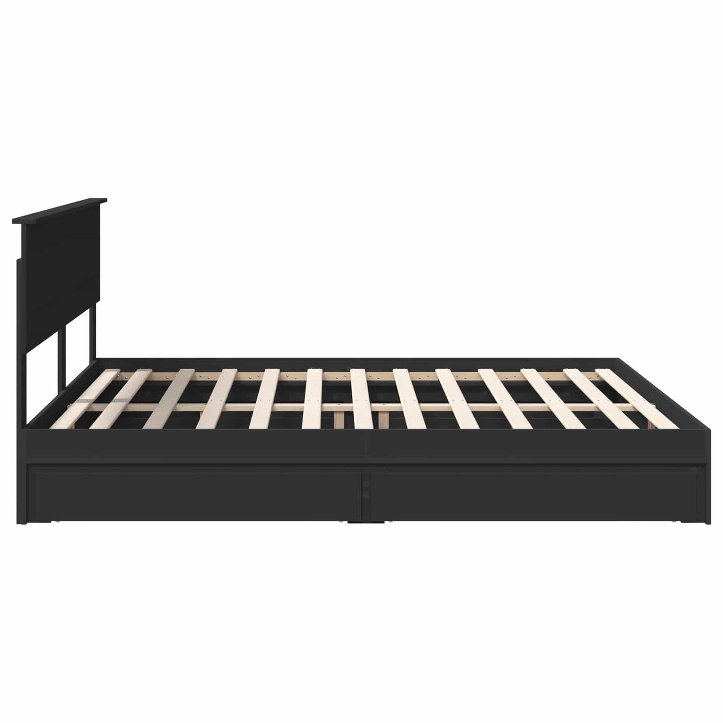 Tárolós Ágy fiókkal fejtámlával Fekete 200 x 200 cm Szerelt Fa