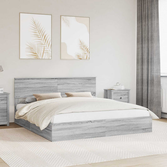 Tárolós Ágy fejtámlával Szürke Sonoma 200 x 200 cm Faanyag