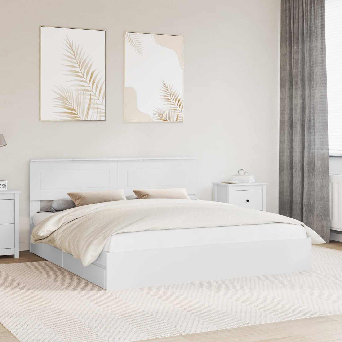 Tárolós Ágy fejtámlával fiókkal Fehér 180 x 200 cm Faanyag