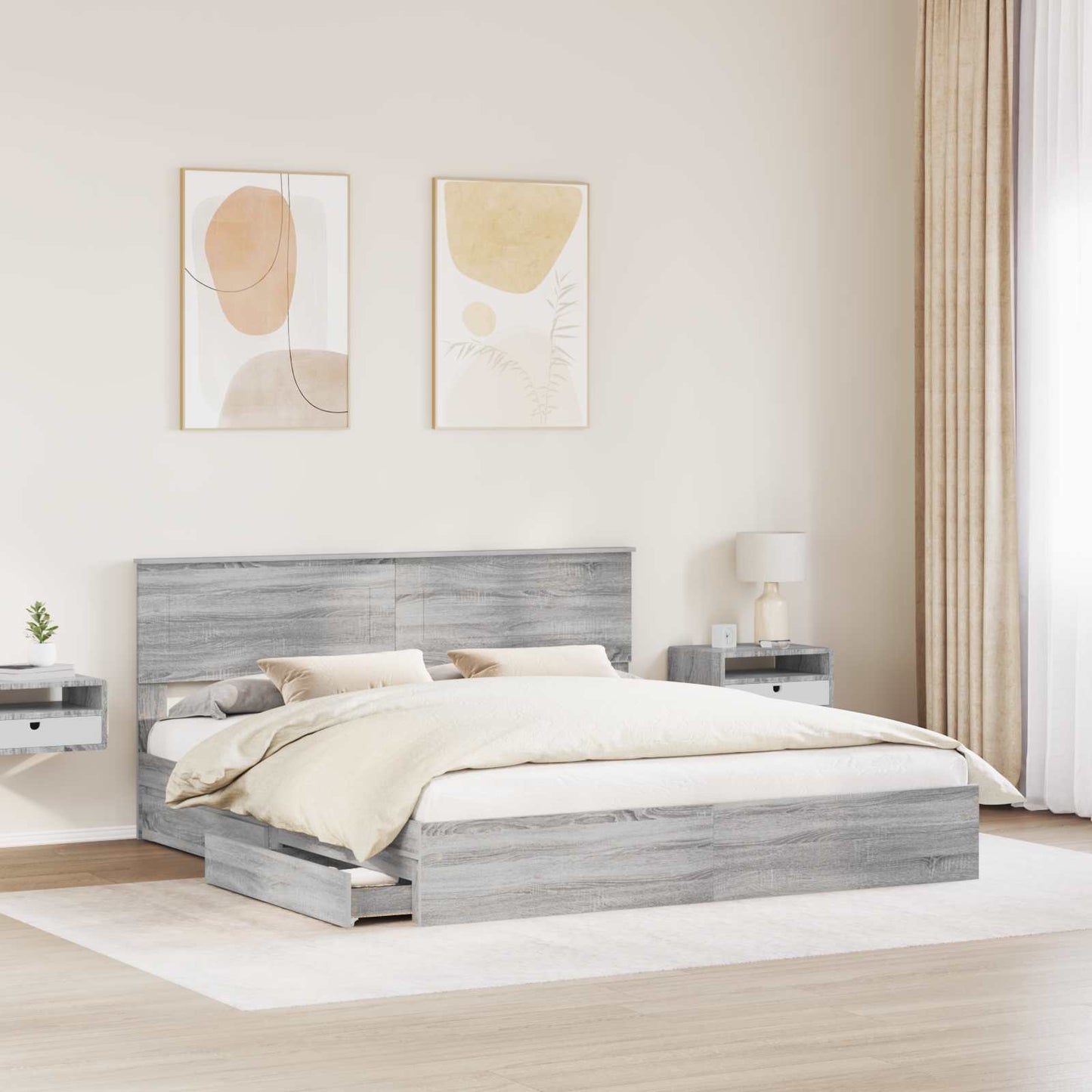 Tárolós Ágy fejtámlával Szürke Sonoma 180 x 200 cm Faanyag