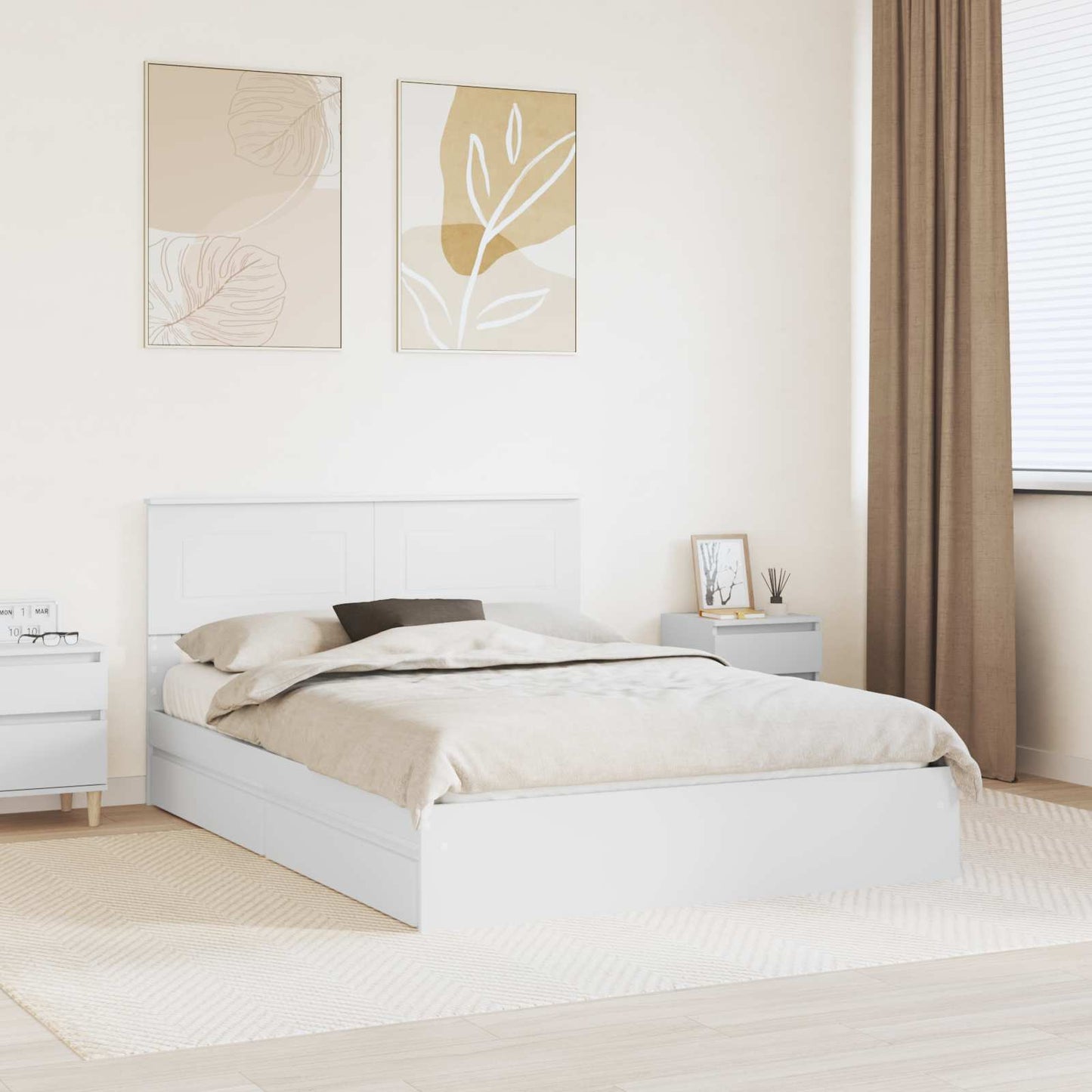 Tárolós Ágy fiókkal fejtámlával Fehér 160 x 200 cm Szerelt Fa