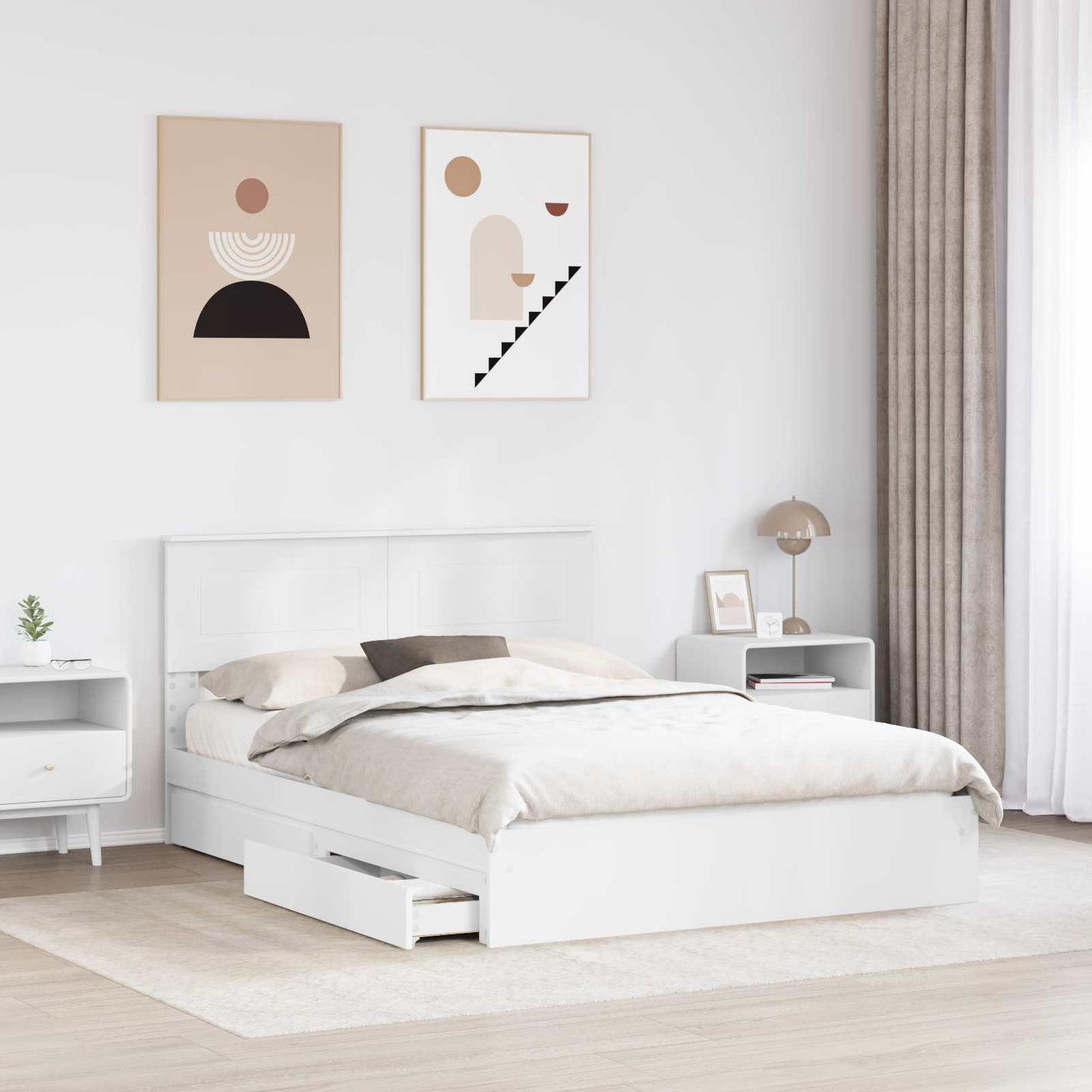 Tárolós Ágy fiókkal fejtámlával Fehér 160 x 200 cm Szerelt Fa