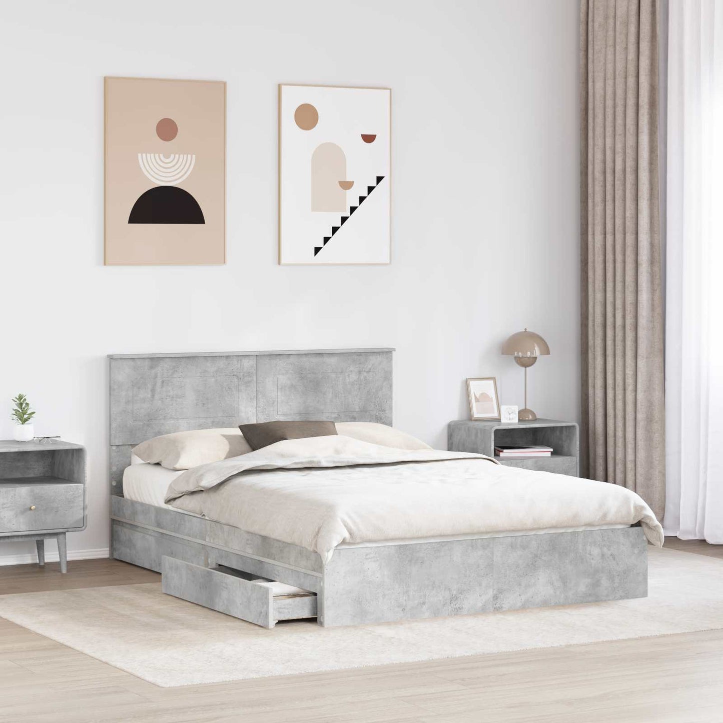 Tárolós Ágy fiókkal Beton Szürke 150 x 200 cm Szerelt Fa