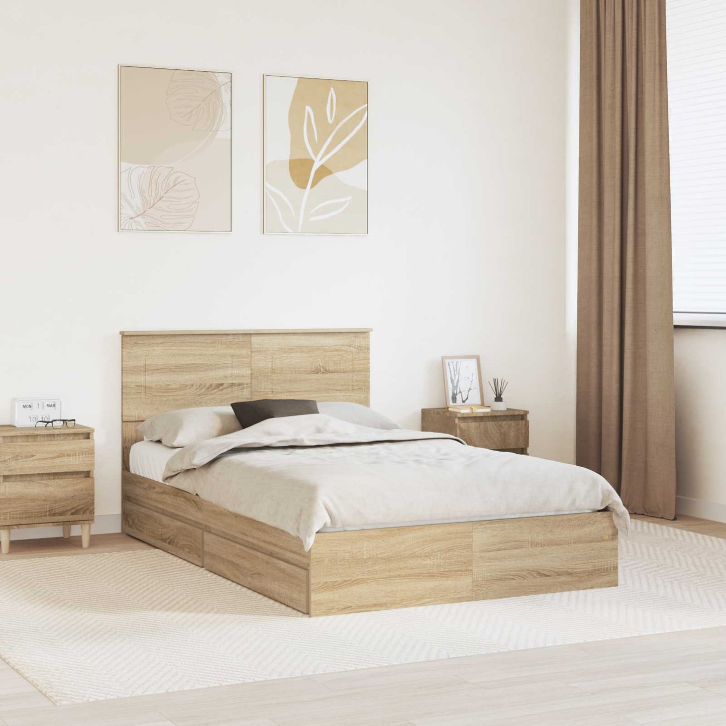 Tárolós Ágy fiókkal Sonoma tölgy 135 x 190 cm Szerelt Fa