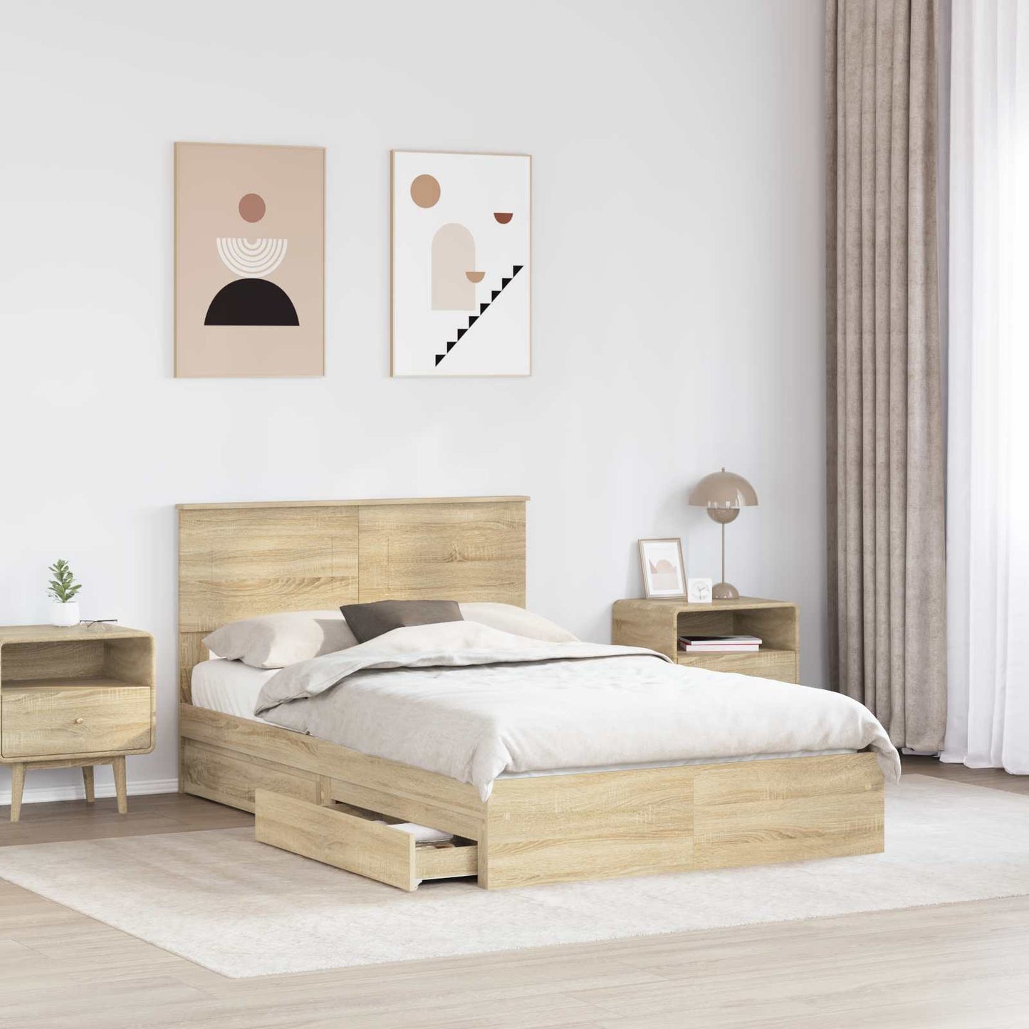 Tárolós Ágy fiókkal Sonoma tölgy 135 x 190 cm Szerelt Fa
