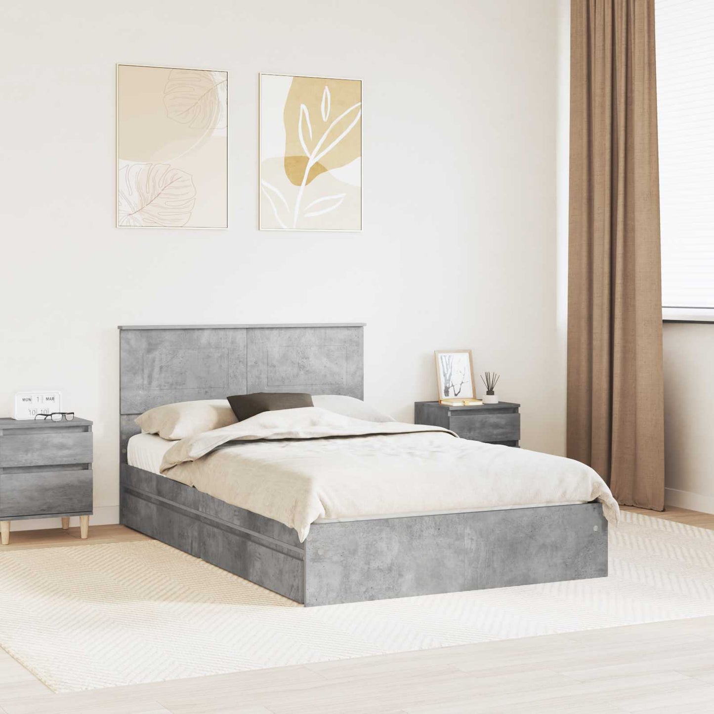 Tárolós Ágy fiókkal Beton Szürke 135 x 190 cm Szerelt Fa
