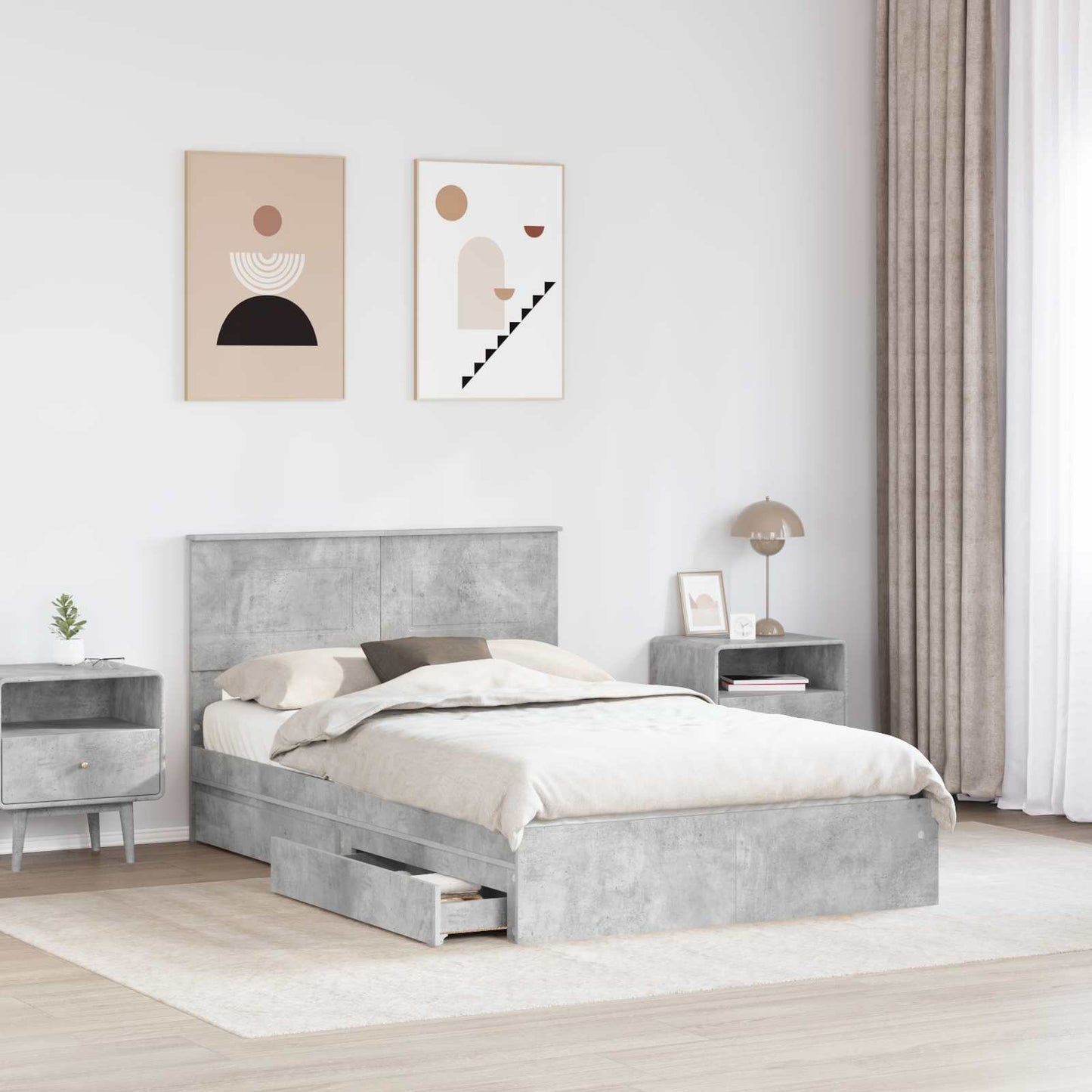 Tárolós Ágy fiókkal Beton Szürke 135 x 190 cm Szerelt Fa
