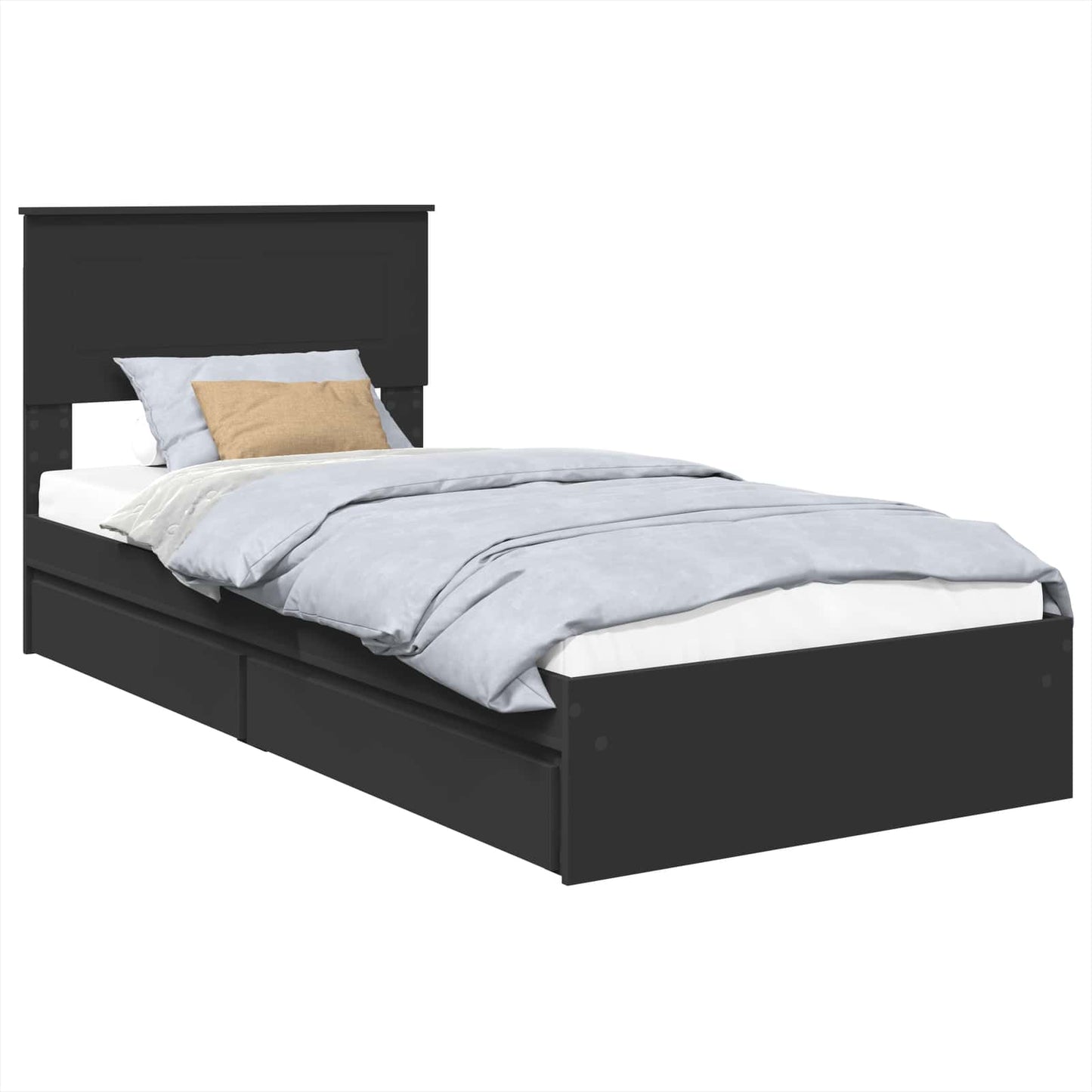 Tárolós Ágy fejtámlával fiókkal Fekete 90 x 190 cm Faanyag