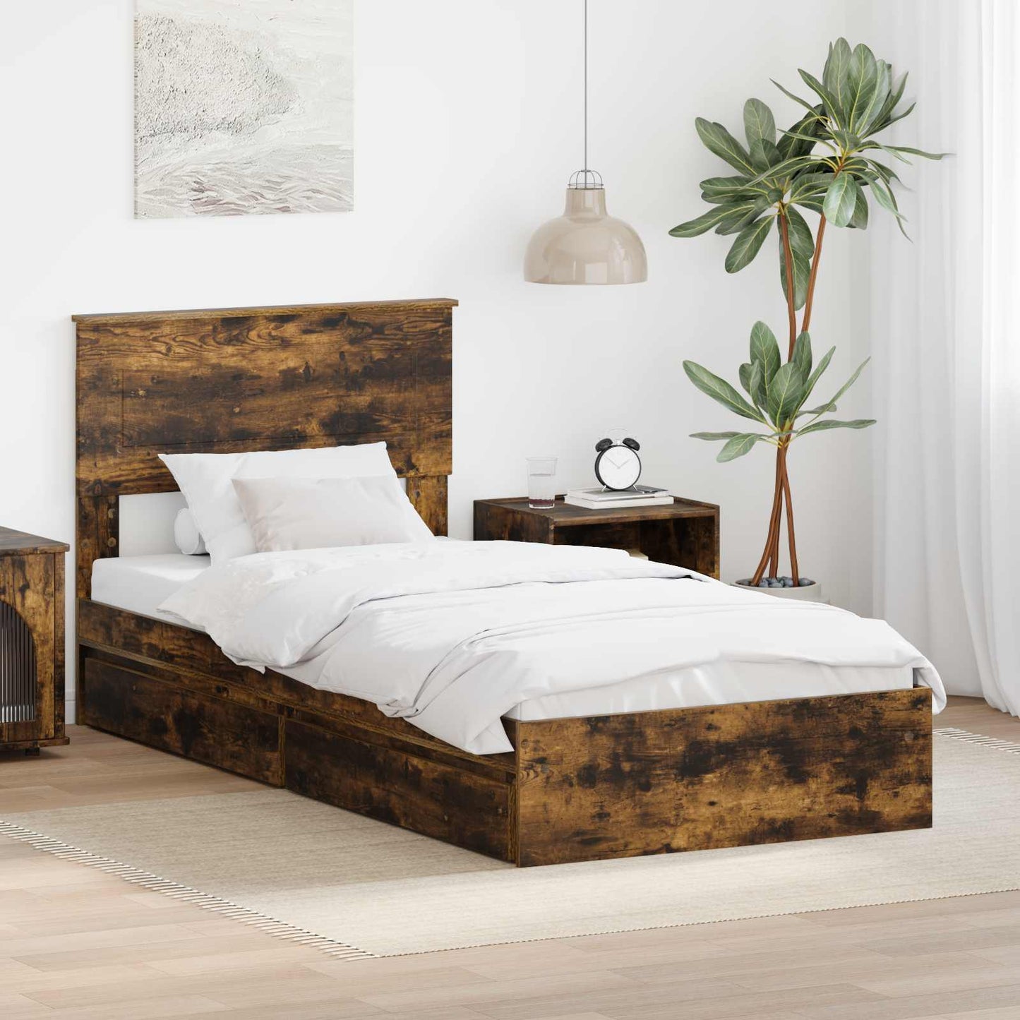 Tárolós Ágy fiókkal Füstölt tölgy 90 x 190 cm Szerelt Fa