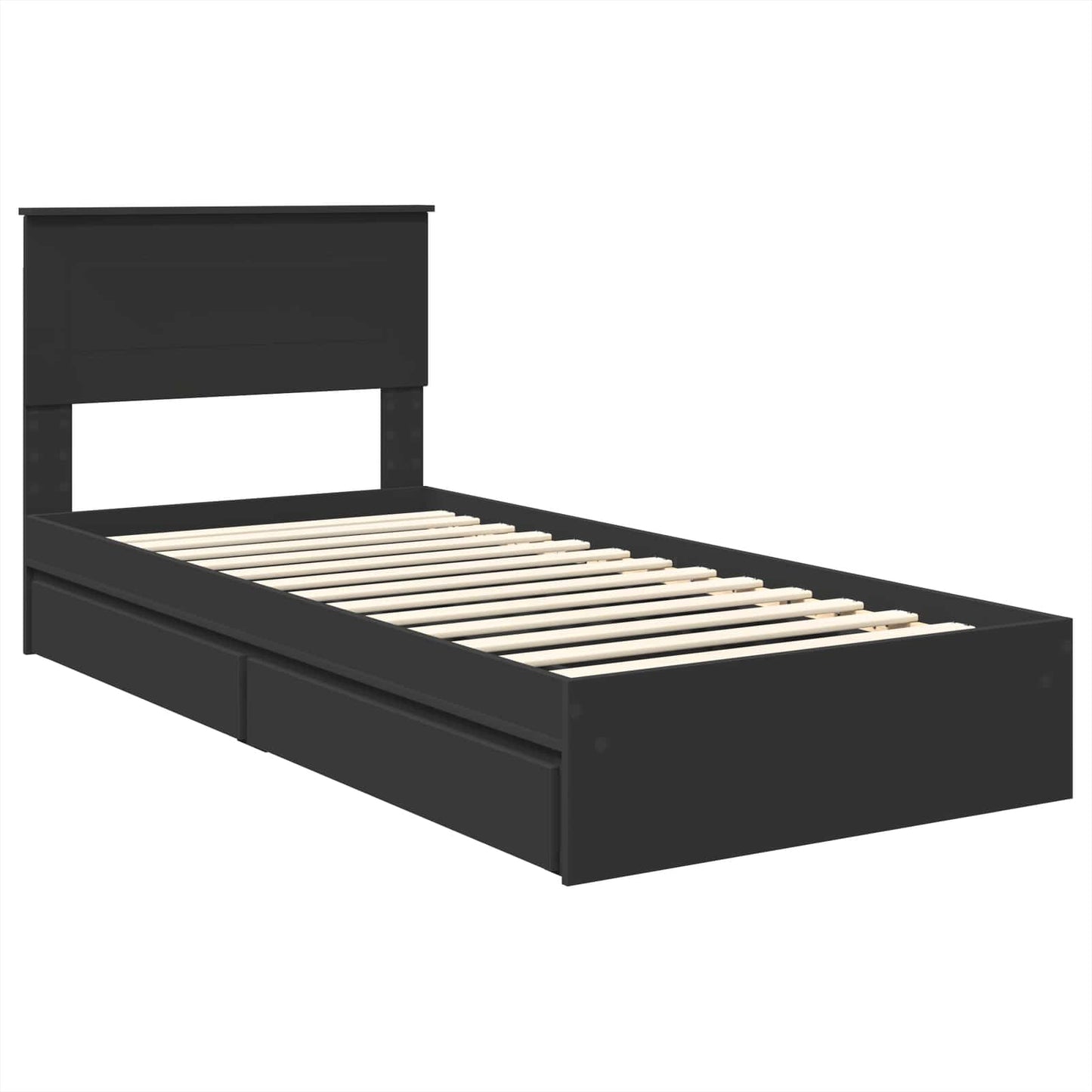 Tárolós Ágy fiókkal fejtámlával Fekete 75 x 190 cm Szerelt Fa