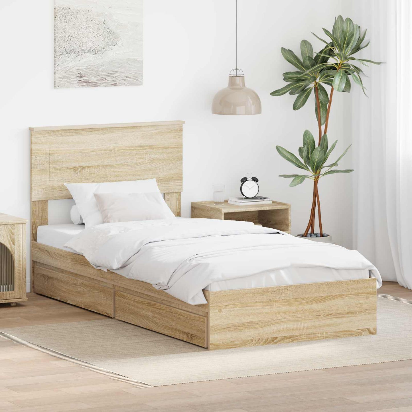 Tárolós Ágy fejtámlával Sonoma tölgy 75 x 190 cm Faanyag