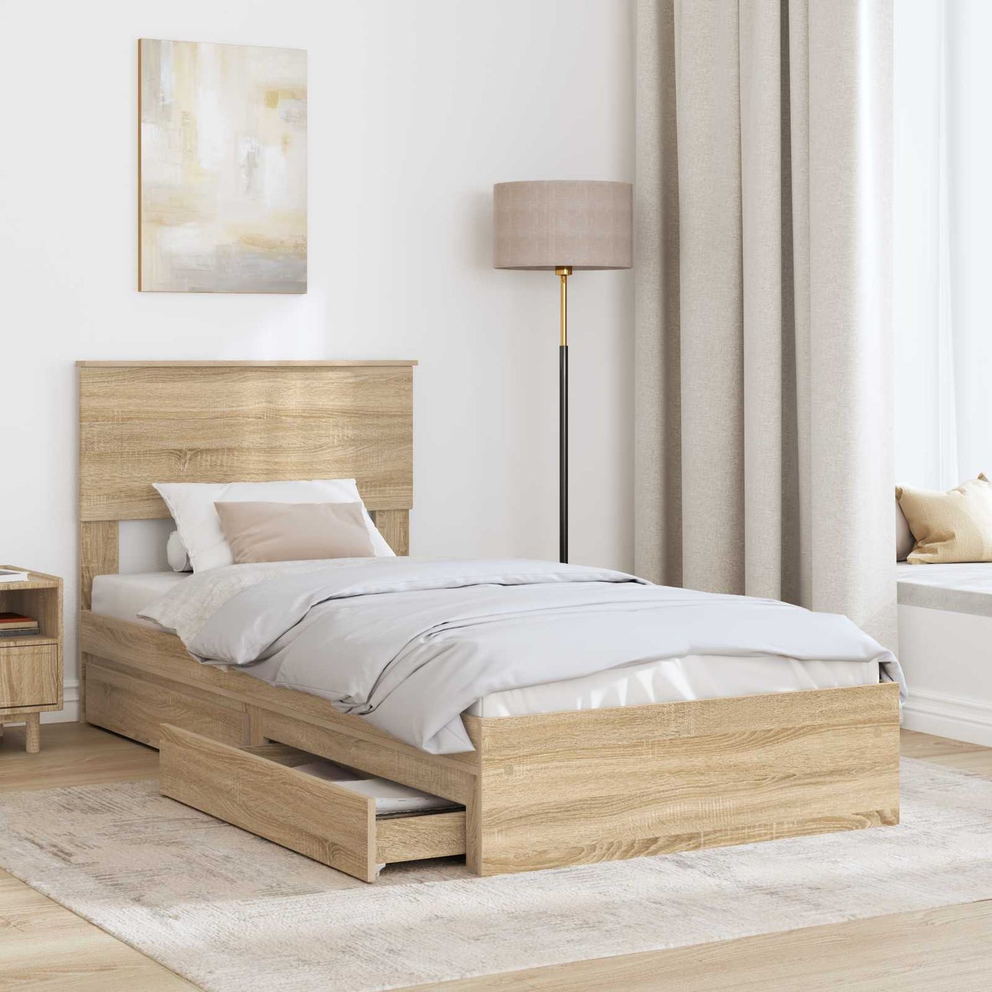 Tárolós Ágy fejtámlával Sonoma tölgy 75 x 190 cm Faanyag