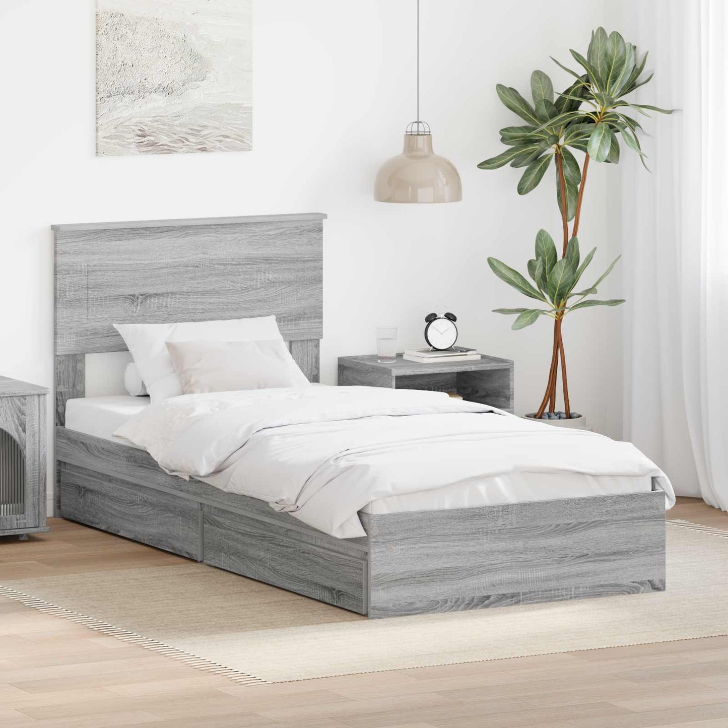 Tárolós Ágy fiókkal Szürke Sonoma 75 x 190 cm Szerelt Fa