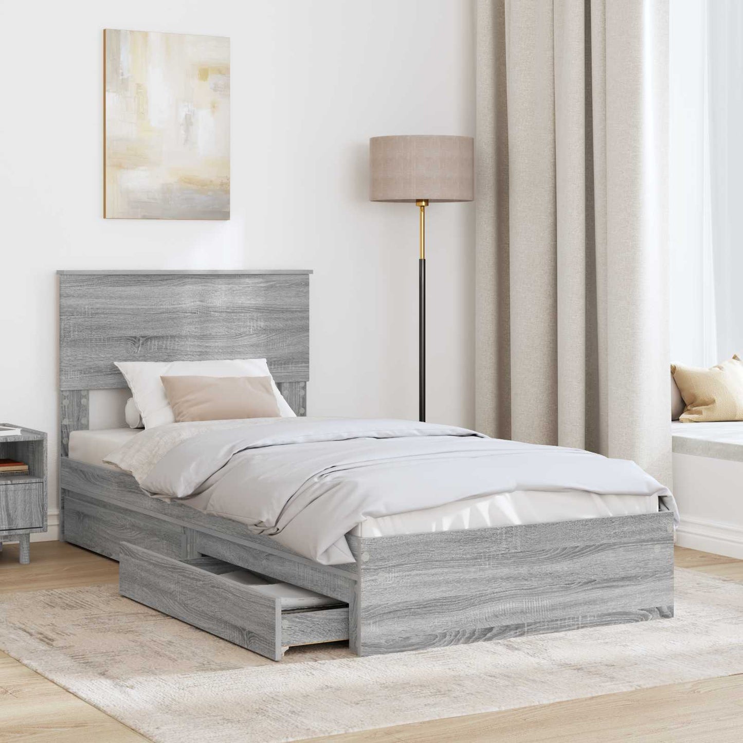 Tárolós Ágy fiókkal Szürke Sonoma 75 x 190 cm Szerelt Fa