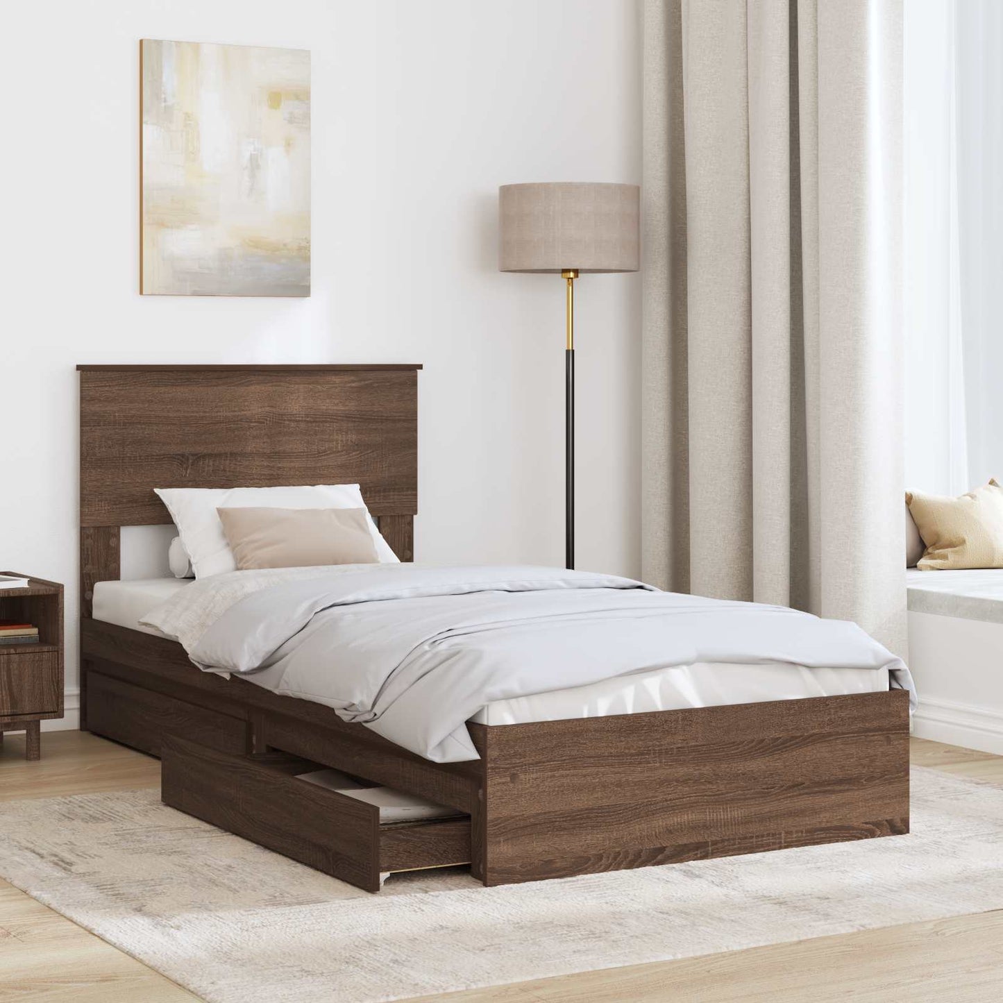 Tárolós Ágy fiókkal Barna Tölgy 75 x 190 cm Szerelt Fa