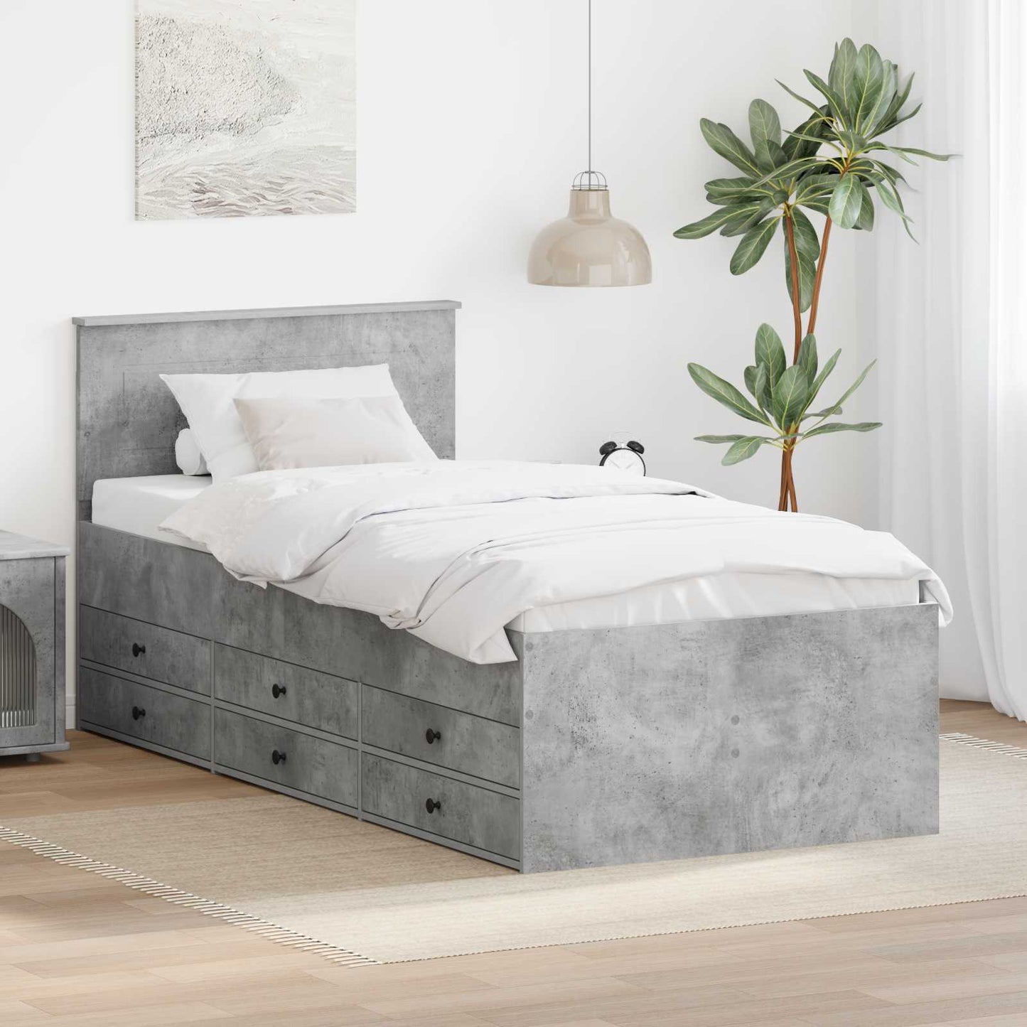 Nappaliágy Beton Szürke és Fekete 100 x 200 cm Szerelt Fa