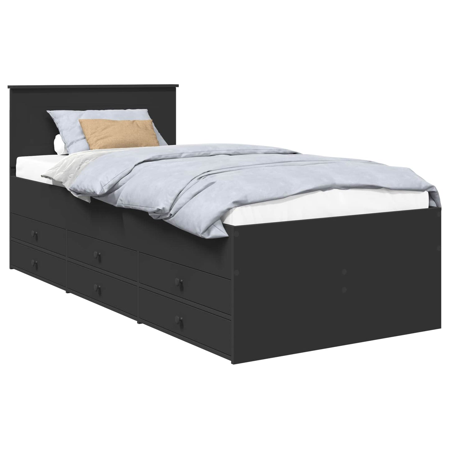 Nappaliágy fiókkal fejtámlával Fekete 90 x 200 cm Faanyag
