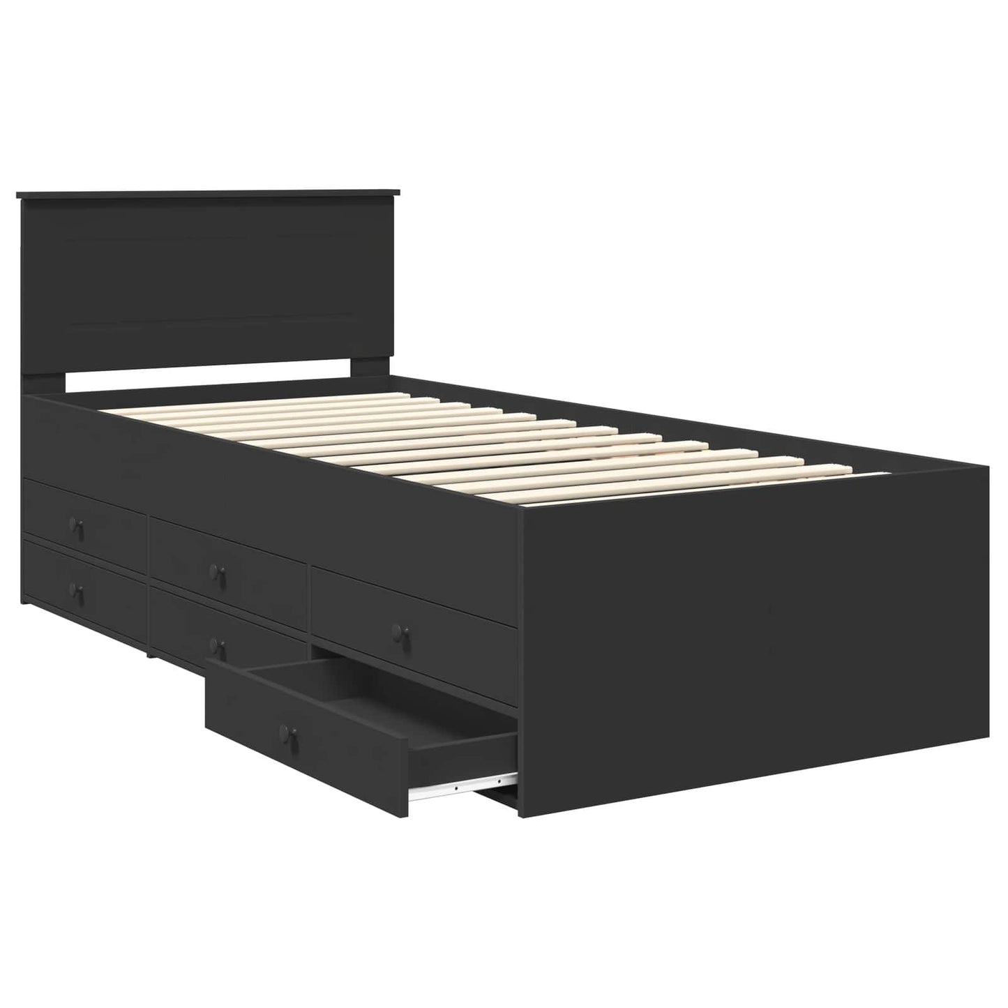 Nappaliágy fiókkal fejtámlával Fekete 90 x 200 cm Faanyag