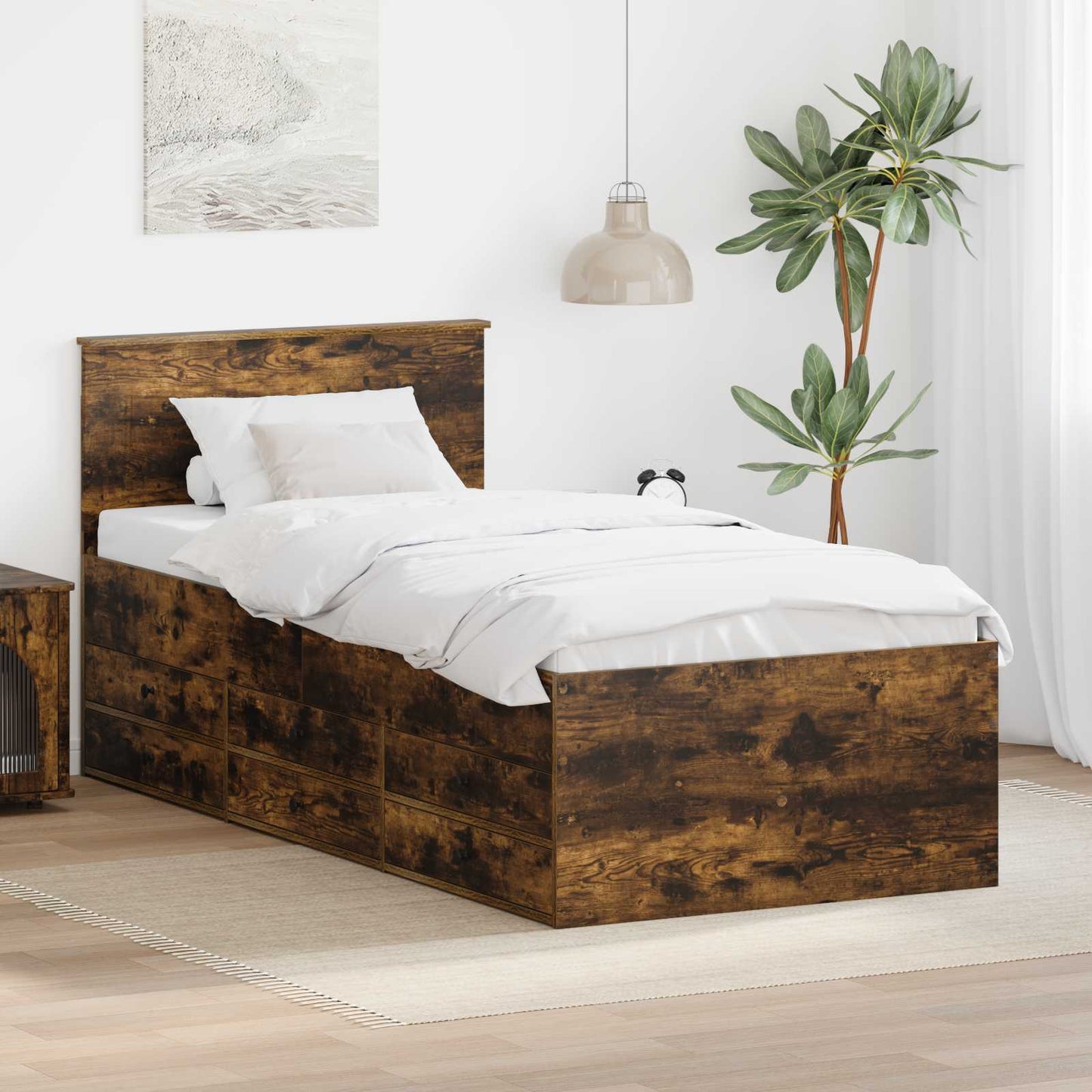 Nappaliágy Füstölt Tölgy és Fekete 90 x 200 cm Szerelt Fa