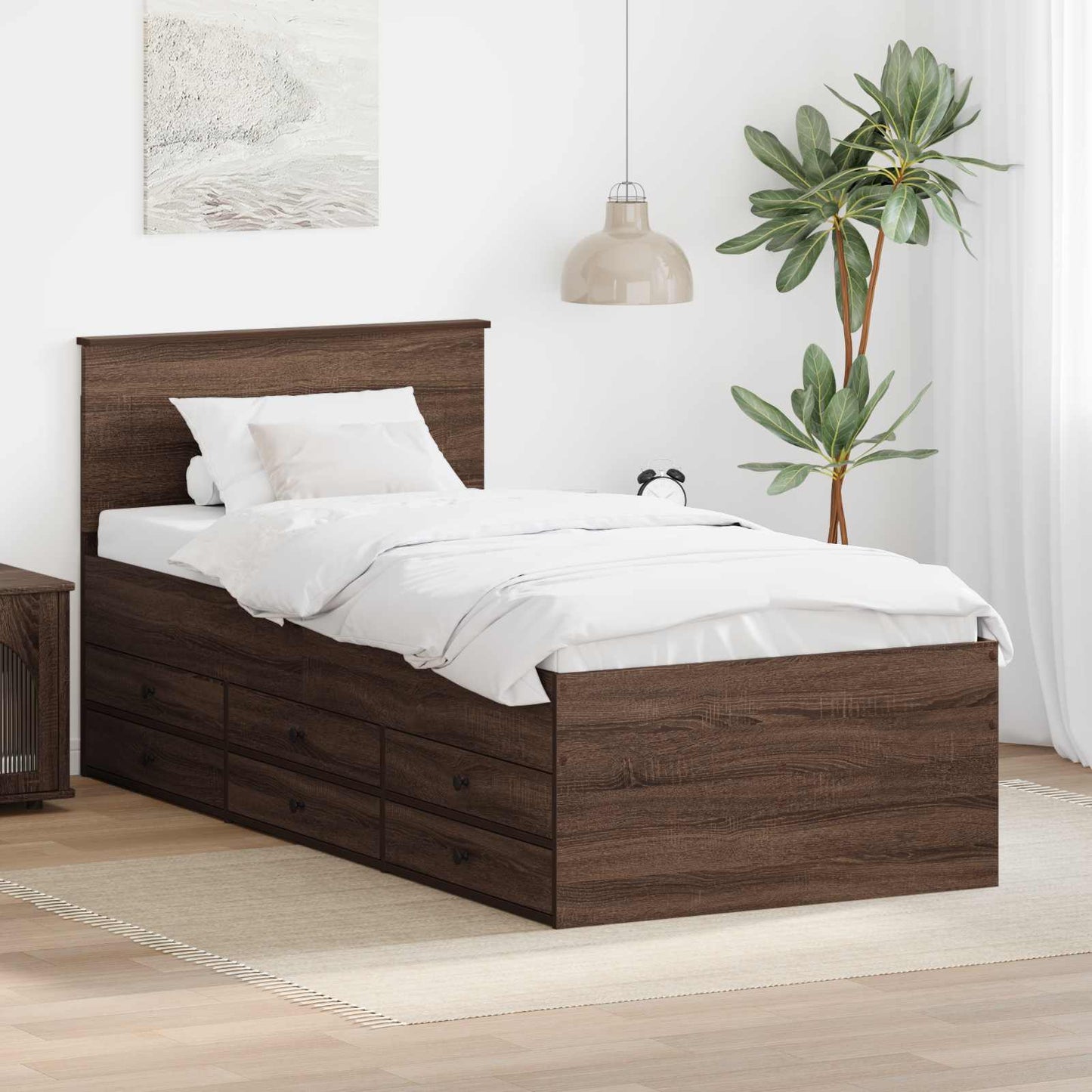 Nappaliágy fiókkal Barna Tölgy és Fekete 75 x 190 cm Szerelt Fa