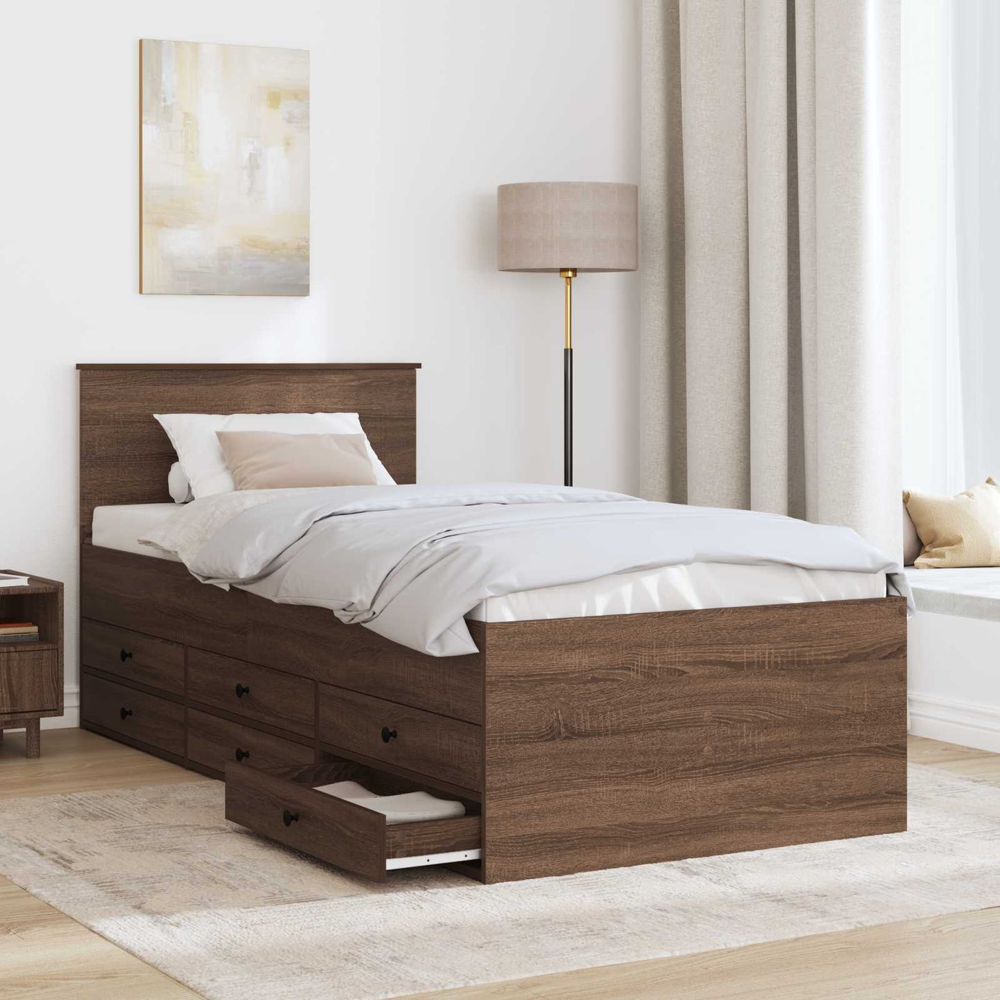 Nappaliágy fiókkal Barna Tölgy és Fekete 75 x 190 cm Szerelt Fa